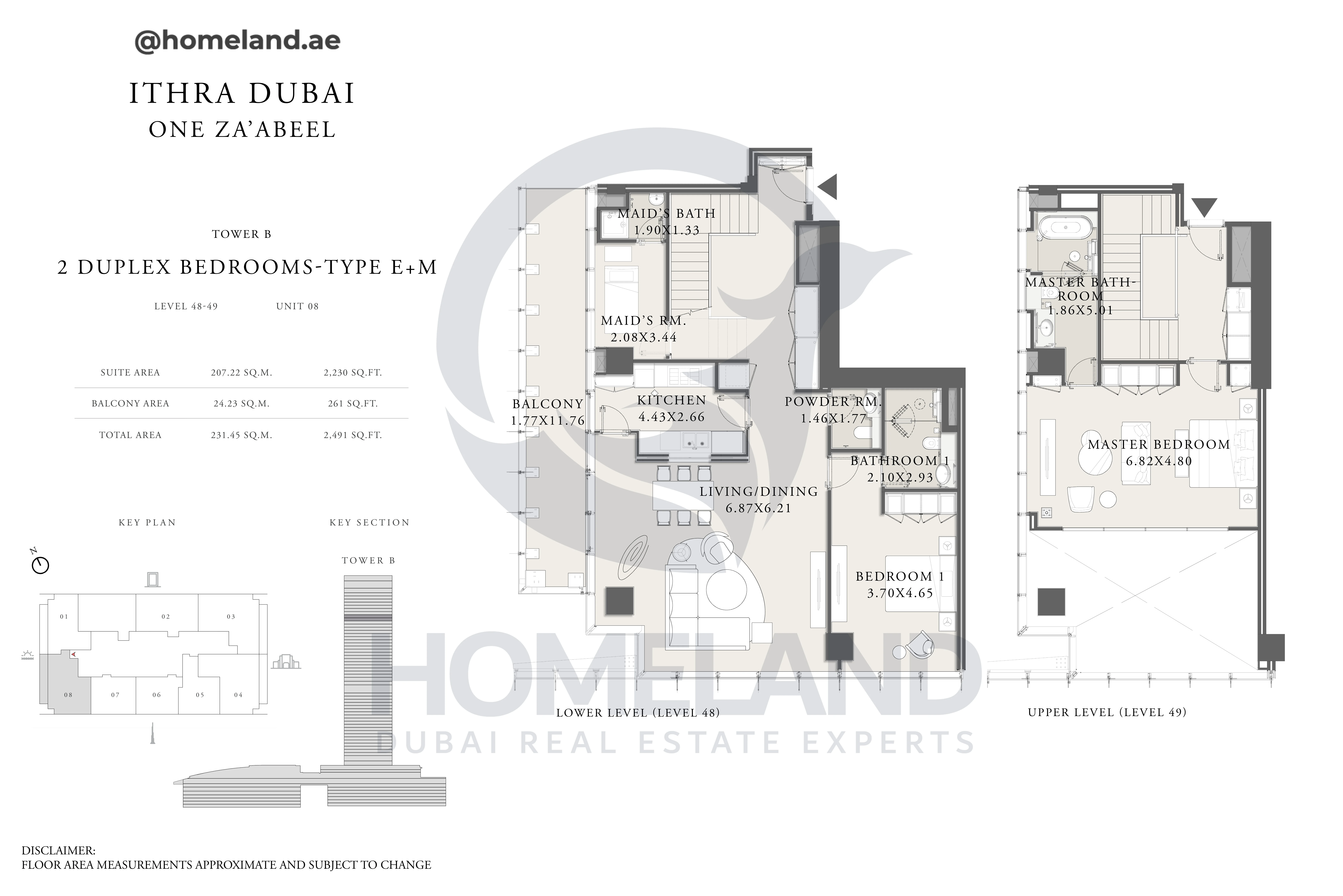 One Za'abeel, Tower B, Duplex 2BR, Type E+M, Level 48 & 49, Unit 08, 2491 SQFT