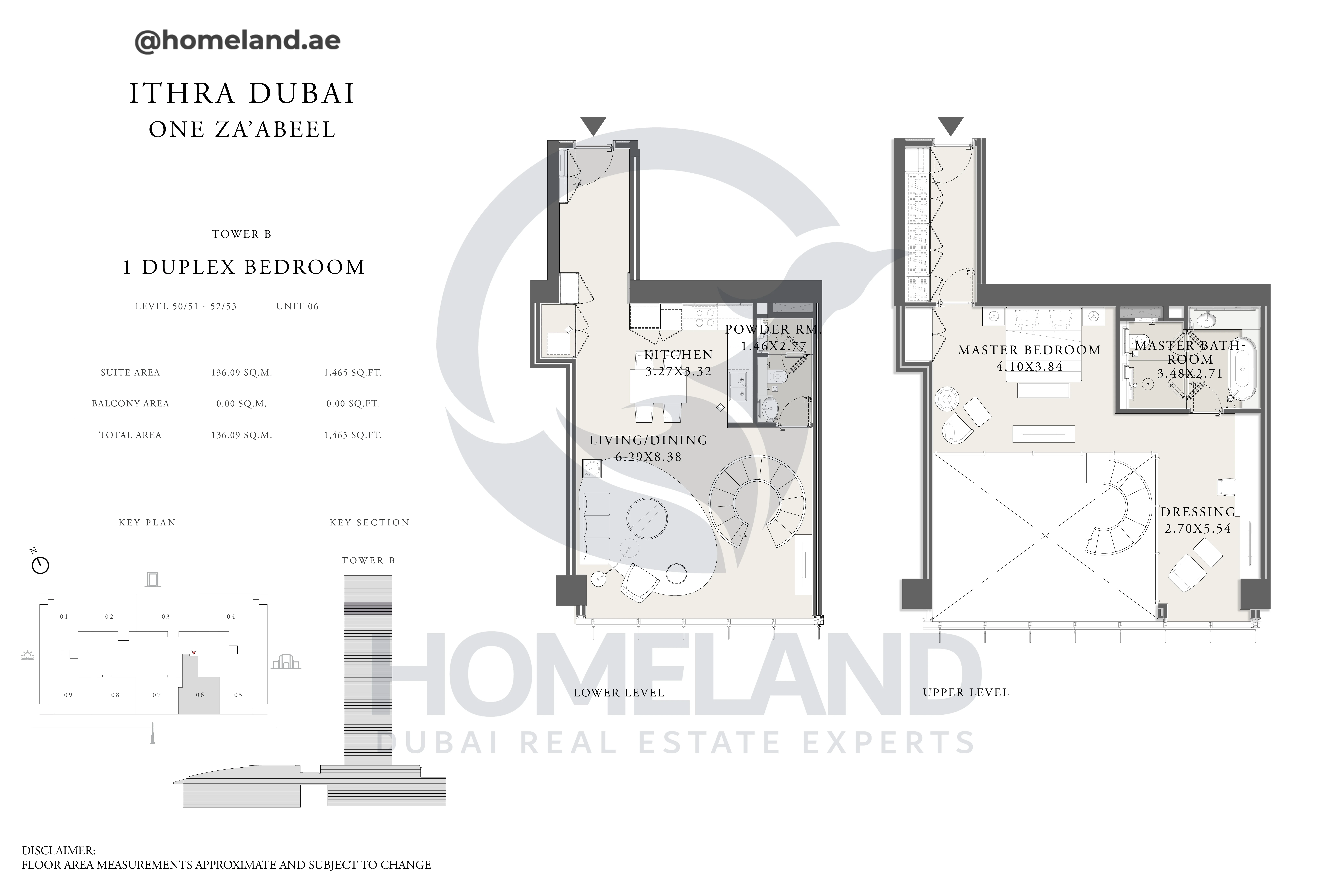 One Za'abeel, Tower B, Duplex 1BR, Level 50/51-52/53, Unit 06, 1465 SQFT