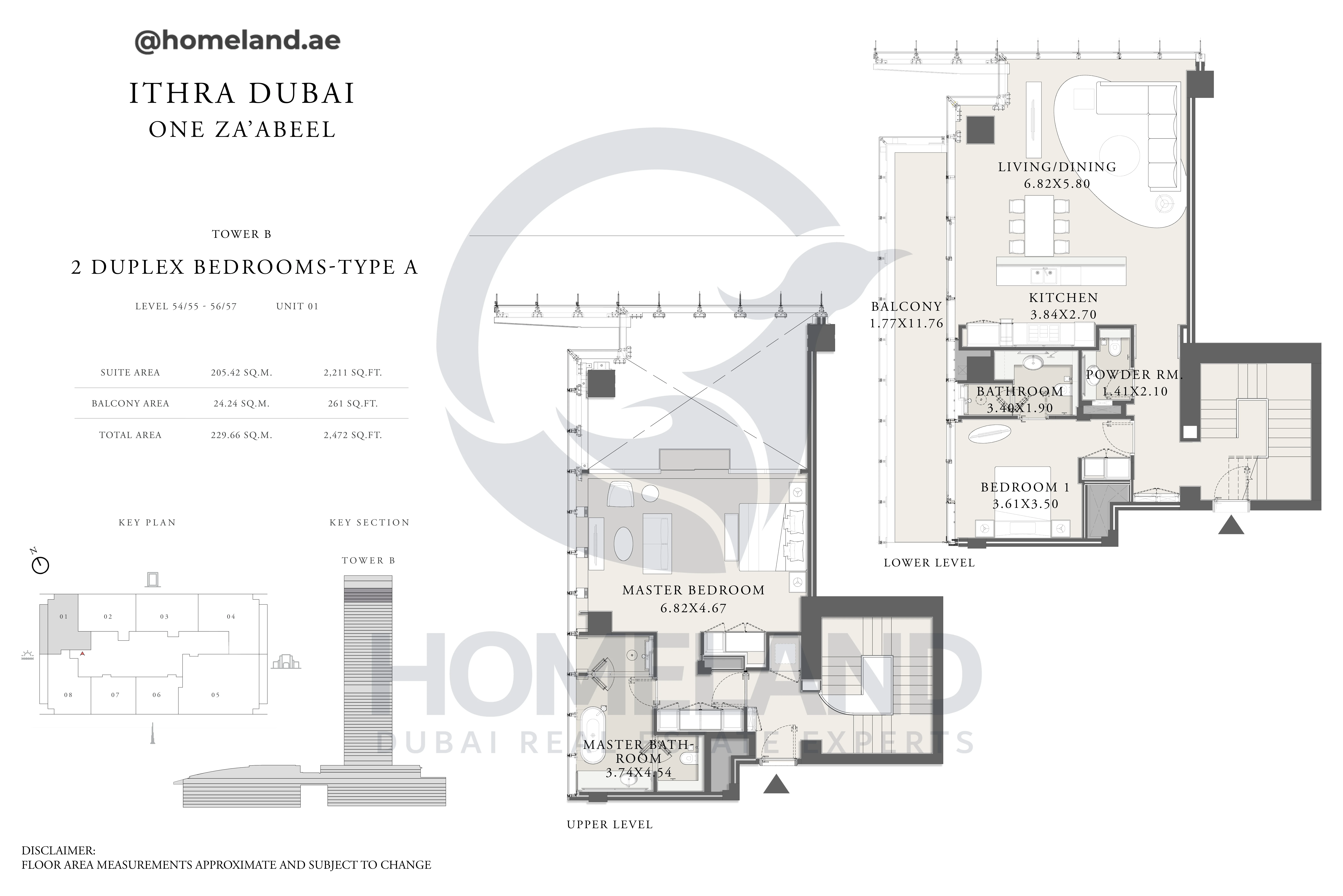 One Za'abeel, Tower B, Duplex 2BR, Type A, Level 54/55 -56/57, Unit 01, 2472 SQFT