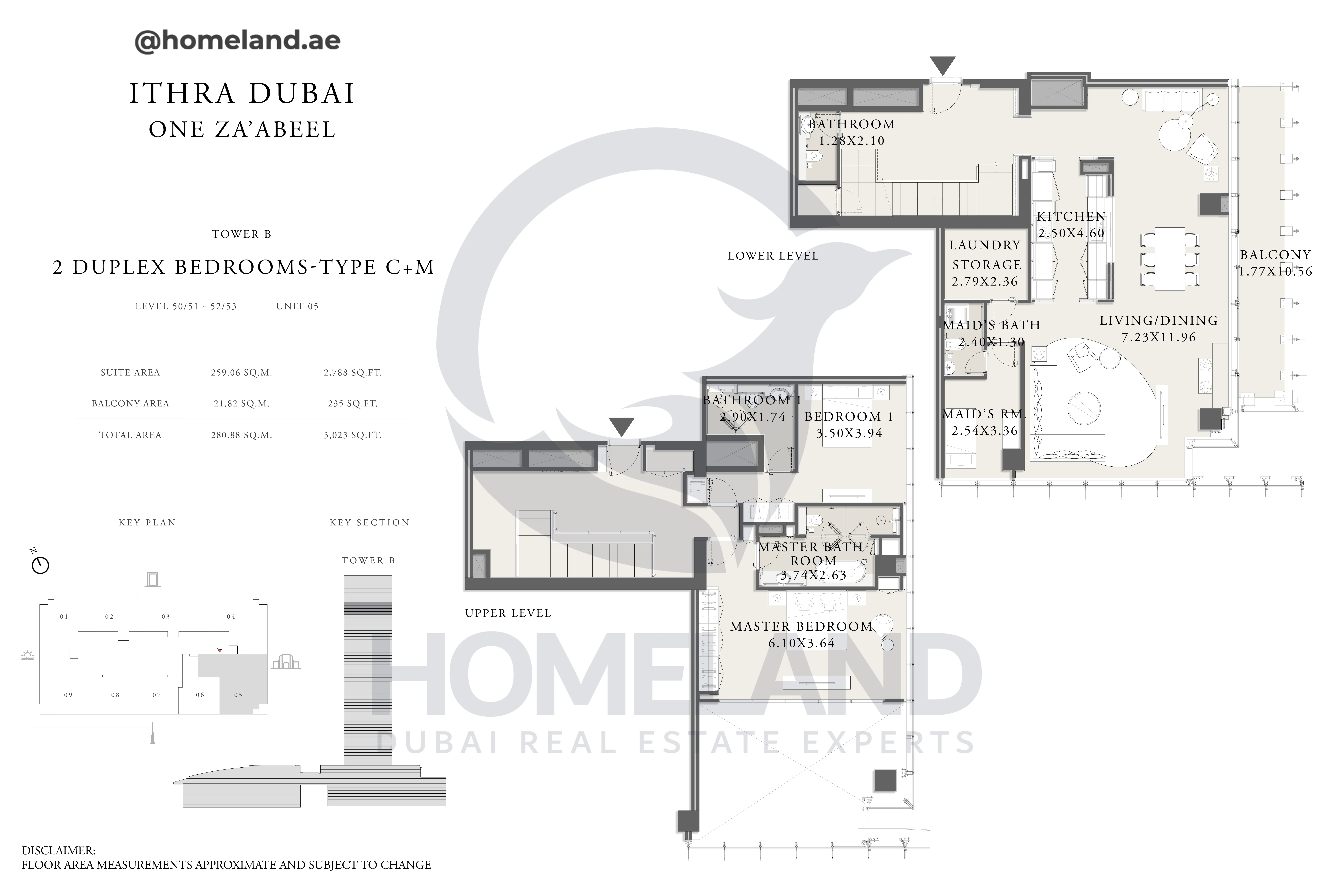 One Za'abeel, Tower B, Duplex 2BR, Type C+M, Level 50/51-52/53, Unit 05, 3023 SQFT