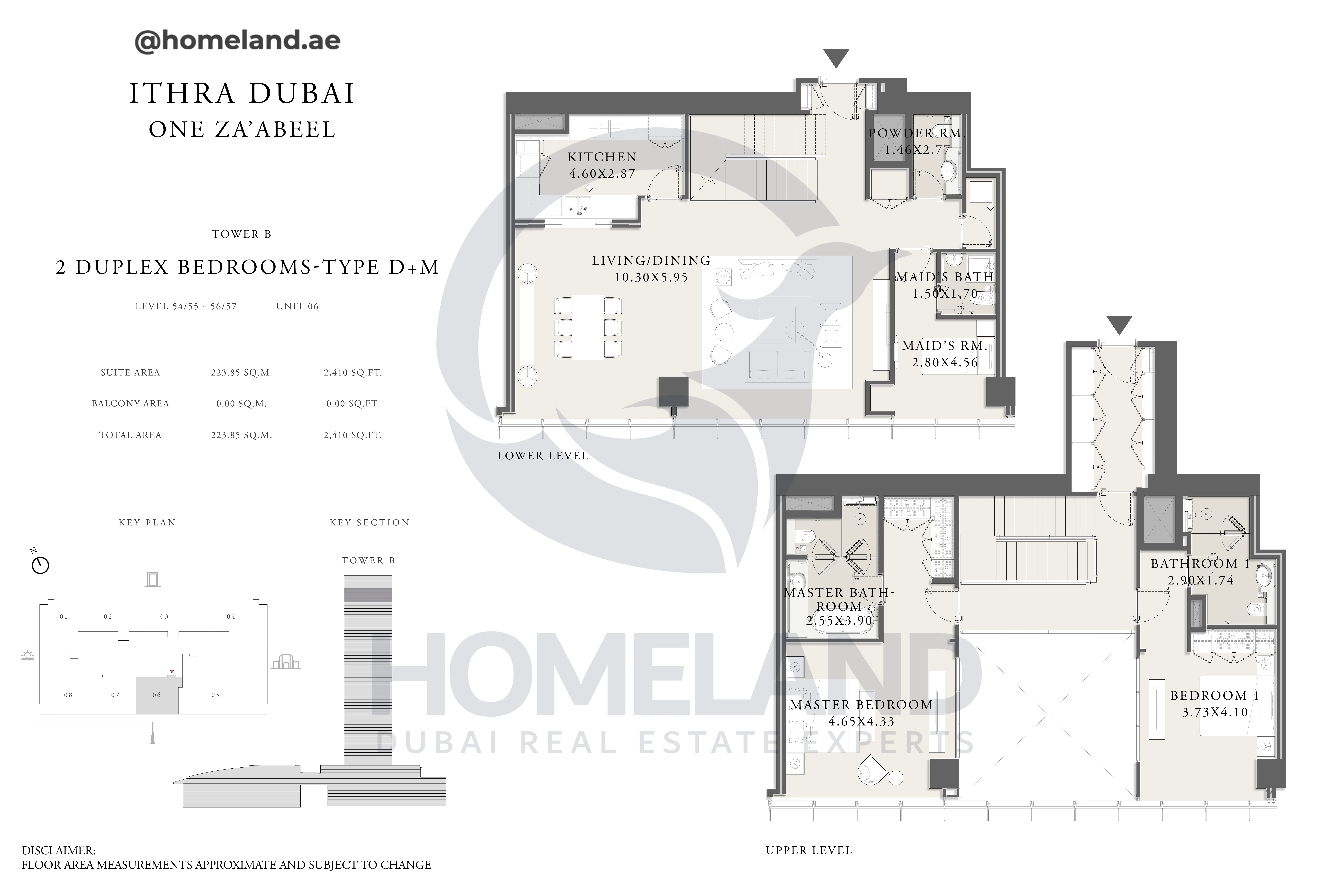 One Za'abeel, Tower B, Duplex 2BR, Type D+M, Level 54/55 -56/57, Unit 06, 2410 SQFT