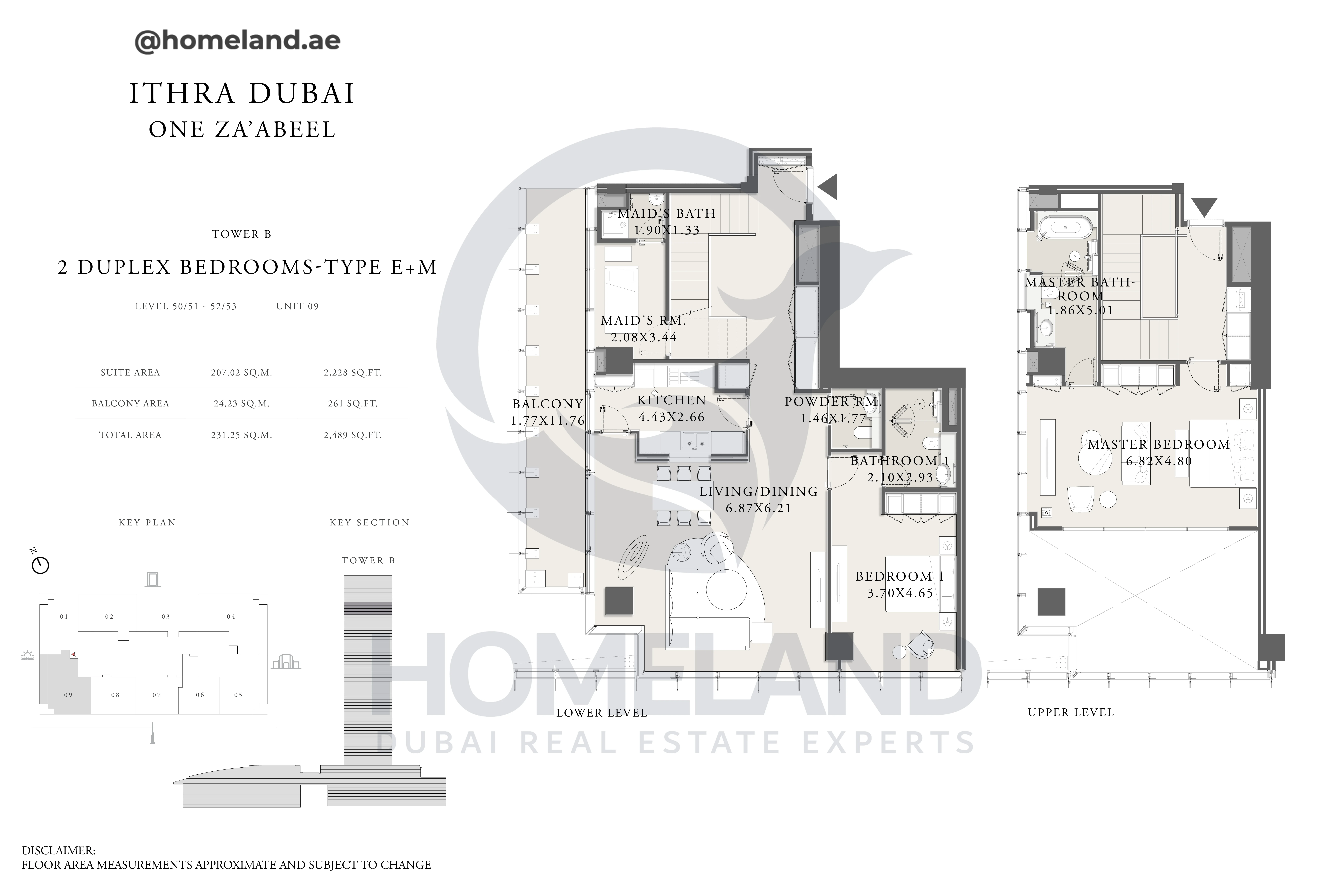 One Za'abeel, Tower B, Duplex 2BR, Type E+M, Level 50/51-52/53, Unit 09, 2489 SQFT