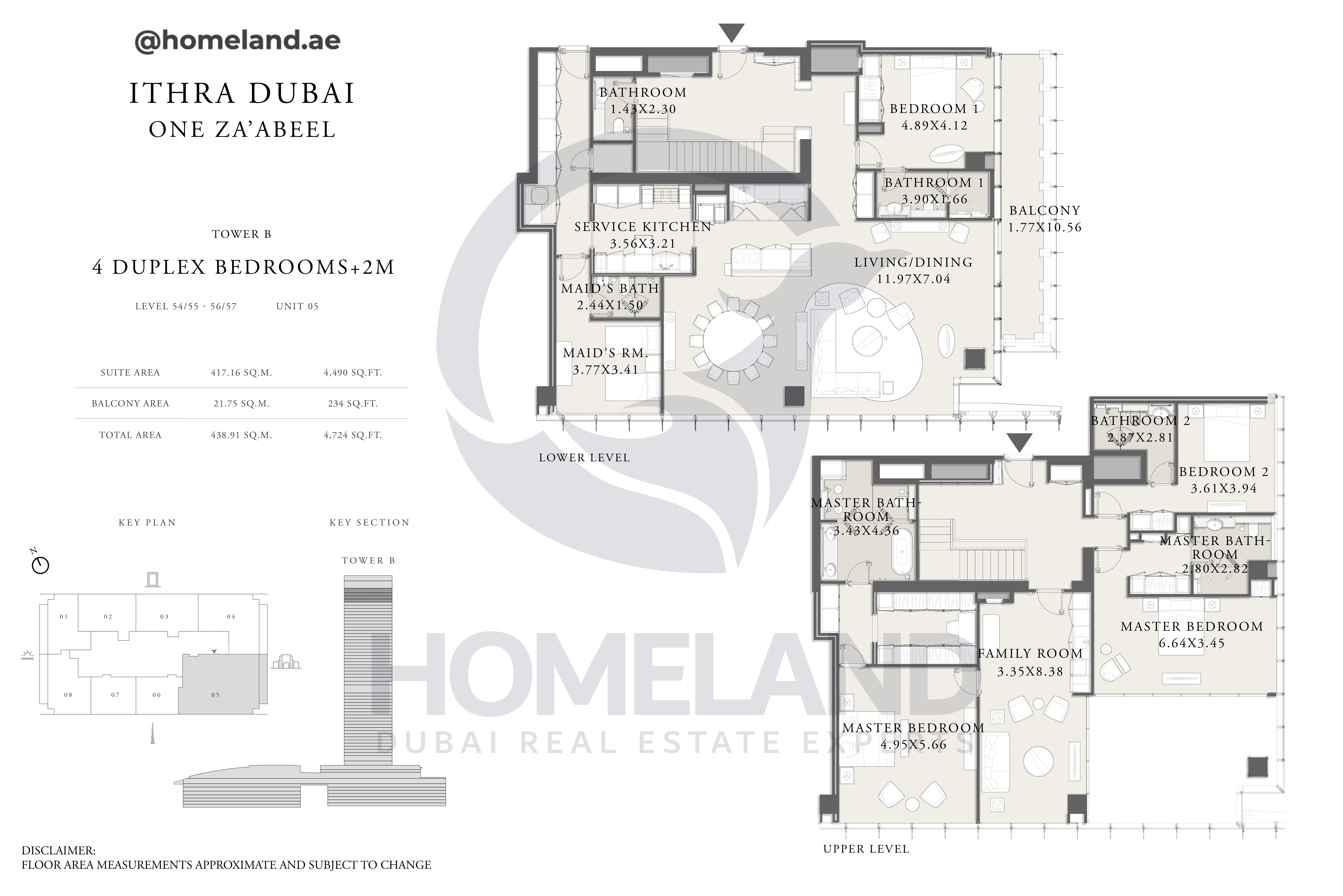 One Za'abeel, Tower B, Duplex 4BR+2M, Level 54/55 -56/57, Unit 05, 4724 SQFT