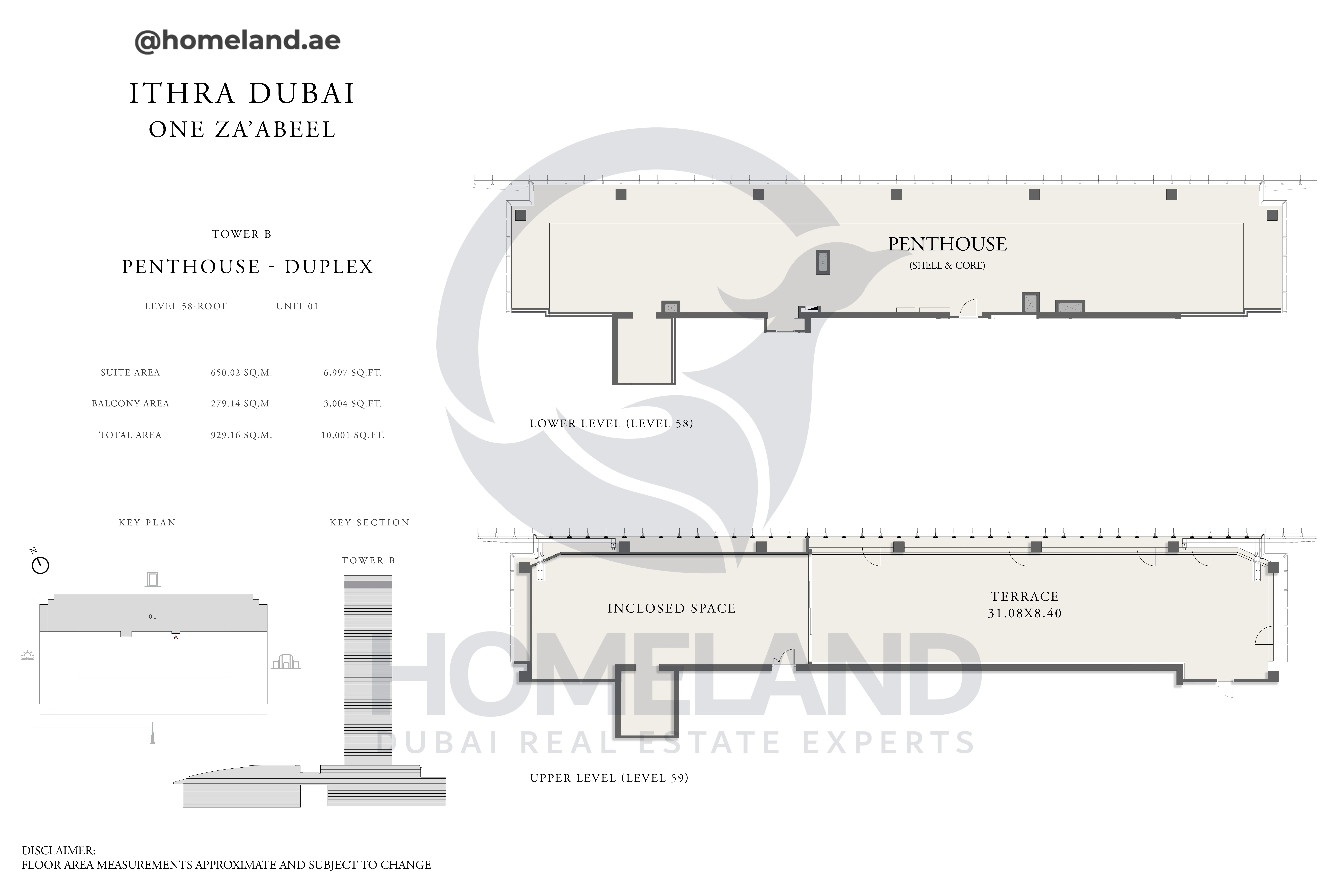 One Za'abeel, Tower B, Penthouse Duplex, Level 58-Roof, Unit 01, 10001 SQFT