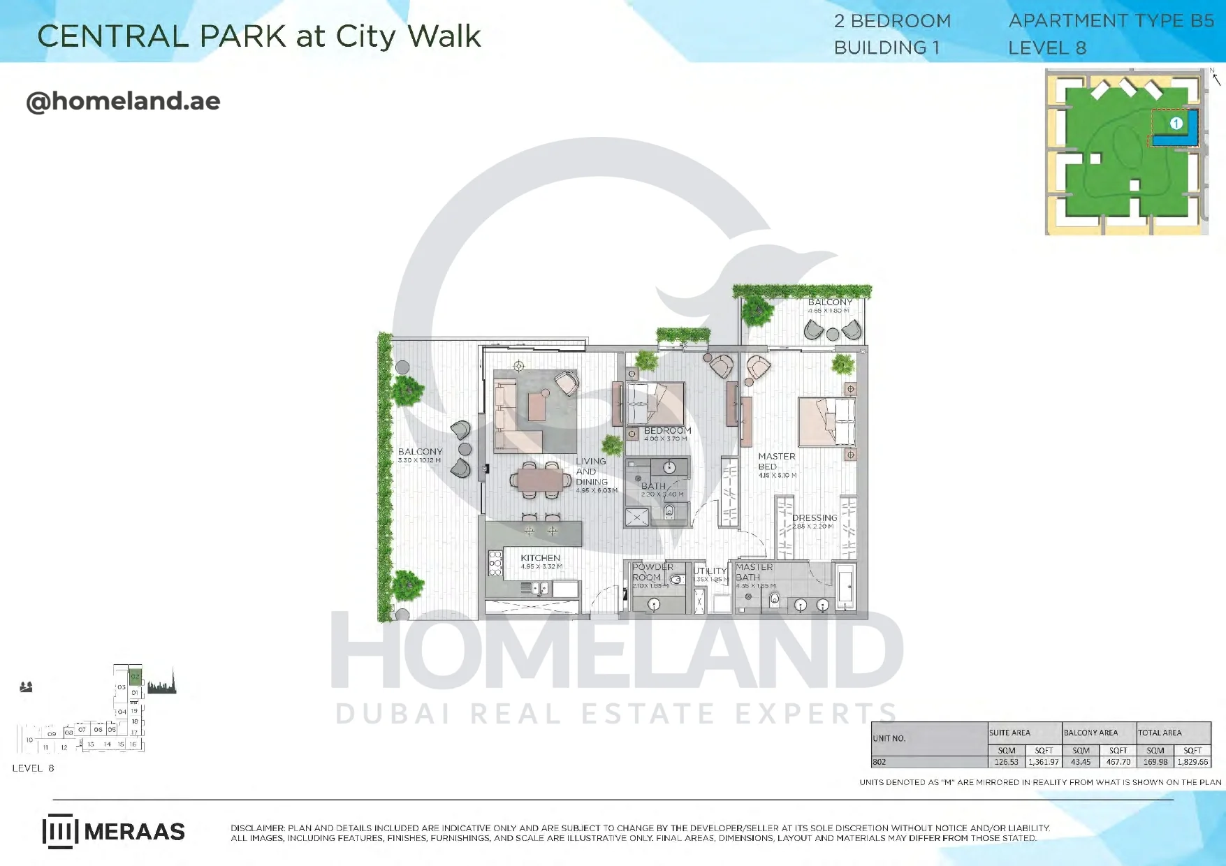 Central Park, Building 1, 2BR, Type B5, Level 8, Unit 802, 1829 SQFT