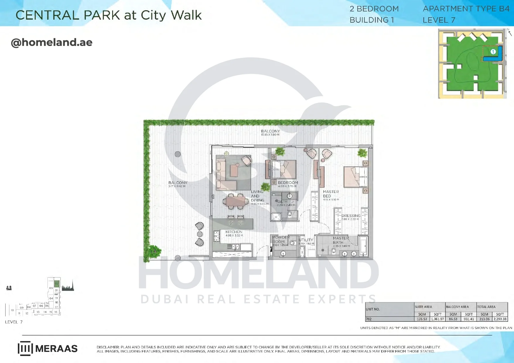 Central Park, Building 1, 2BR, Type B4, Level 7, Unit 702, 2293 SQFT