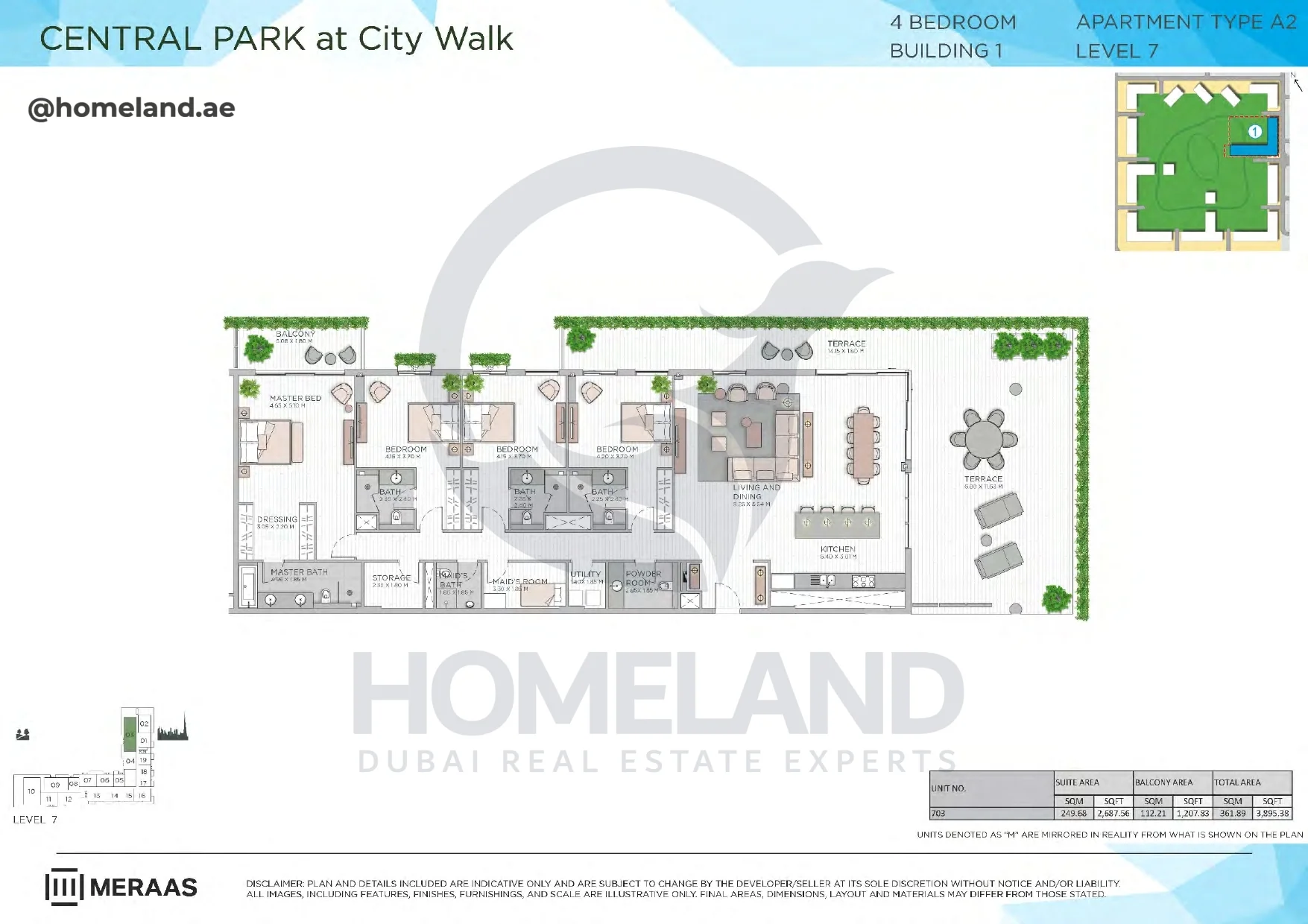 Central Park, Building 1, 4BR, Type A2, Level 7, Unit 703, 3895 SQFT