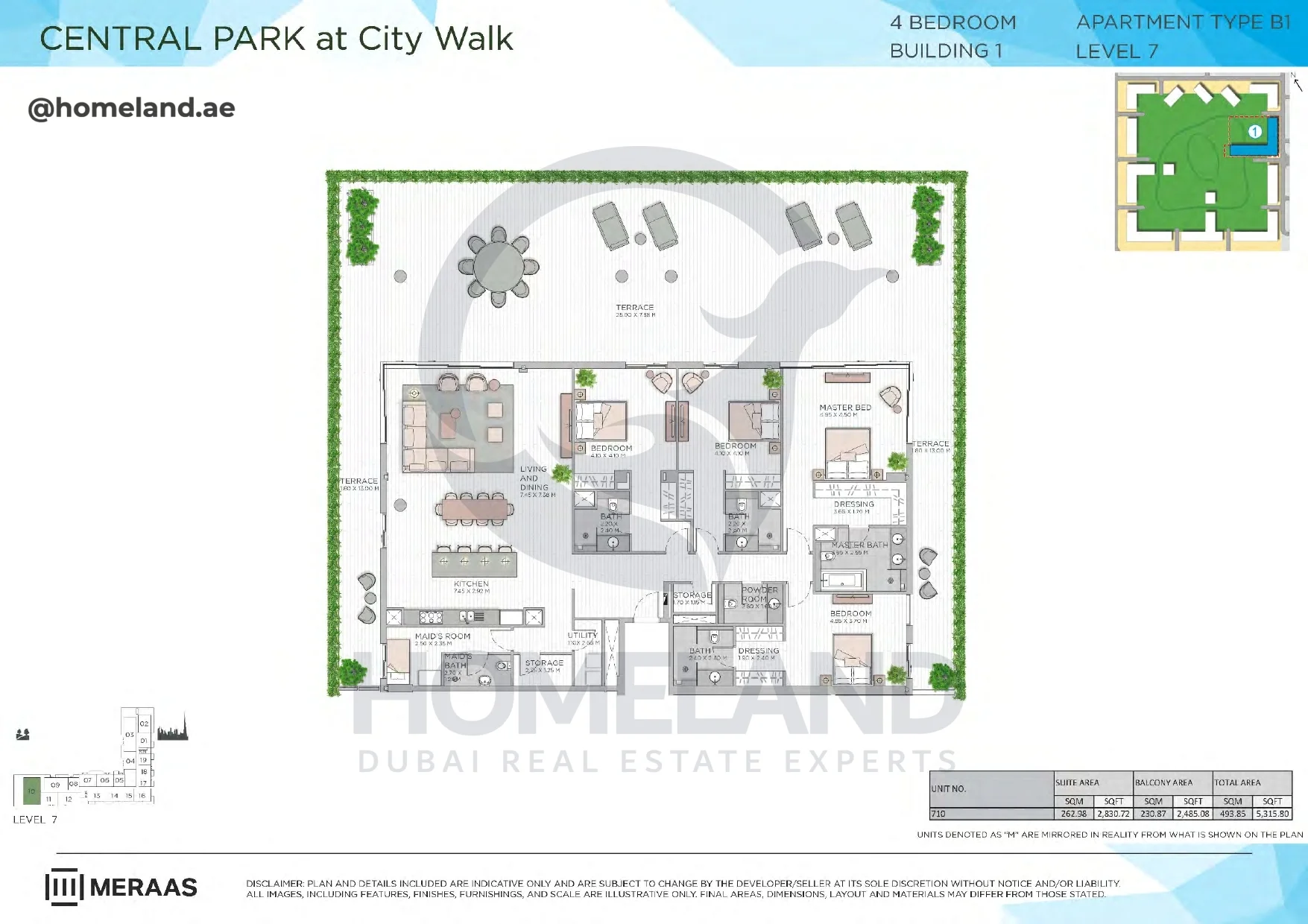 Central Park, Building 1, 4BR, Type B1, Level 7, Unit 710, 5315 SQFT