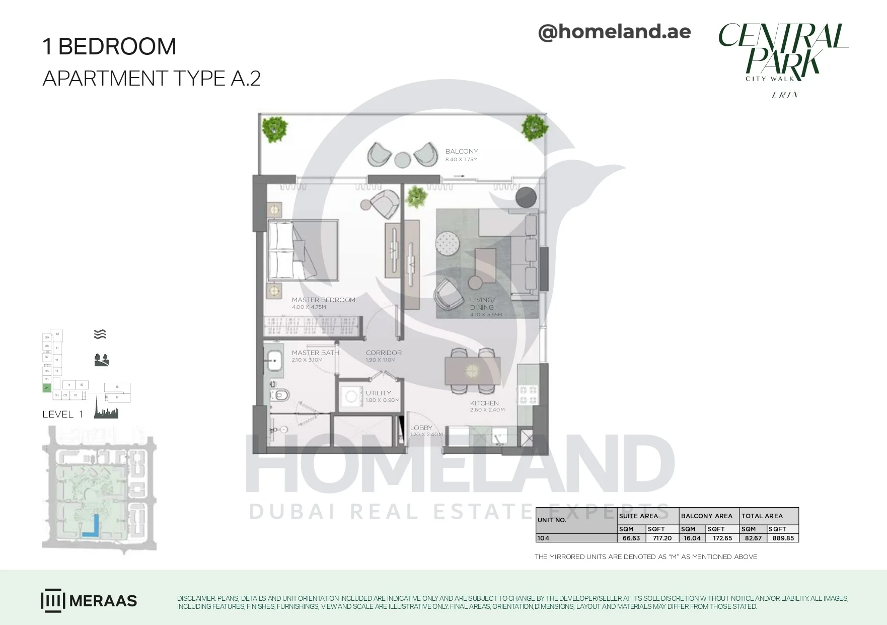 Erin, 1BR, Type A.2, Level 1, Unit 104, 889 SQFT