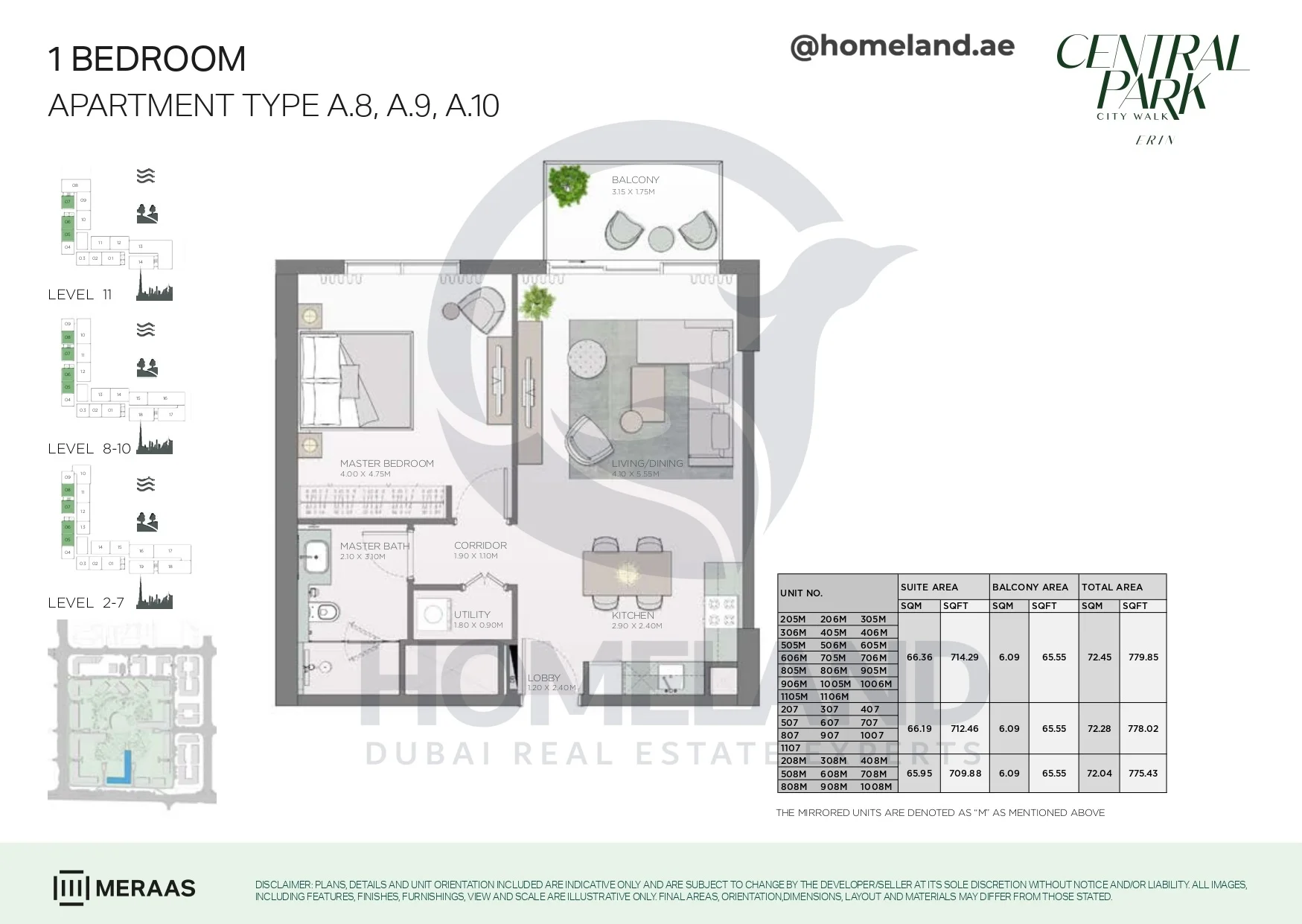 Erin, 1BR, Type A.8-A.9-A.10, Level 2 to 11, Unit 205M to 1008M, 779 SQFT