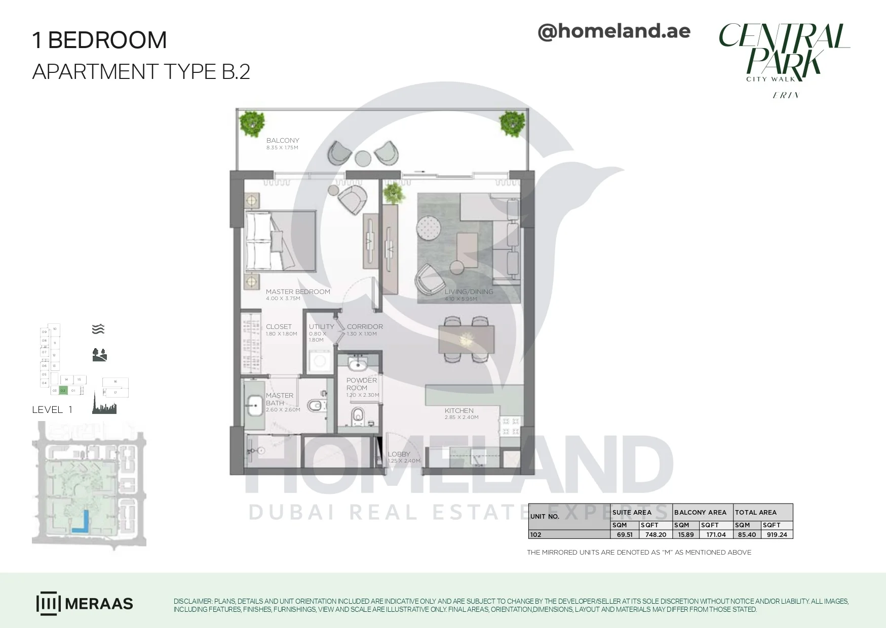 Erin, 1BR, Type B.2, Level 1, Unit 102, 919 SQFT