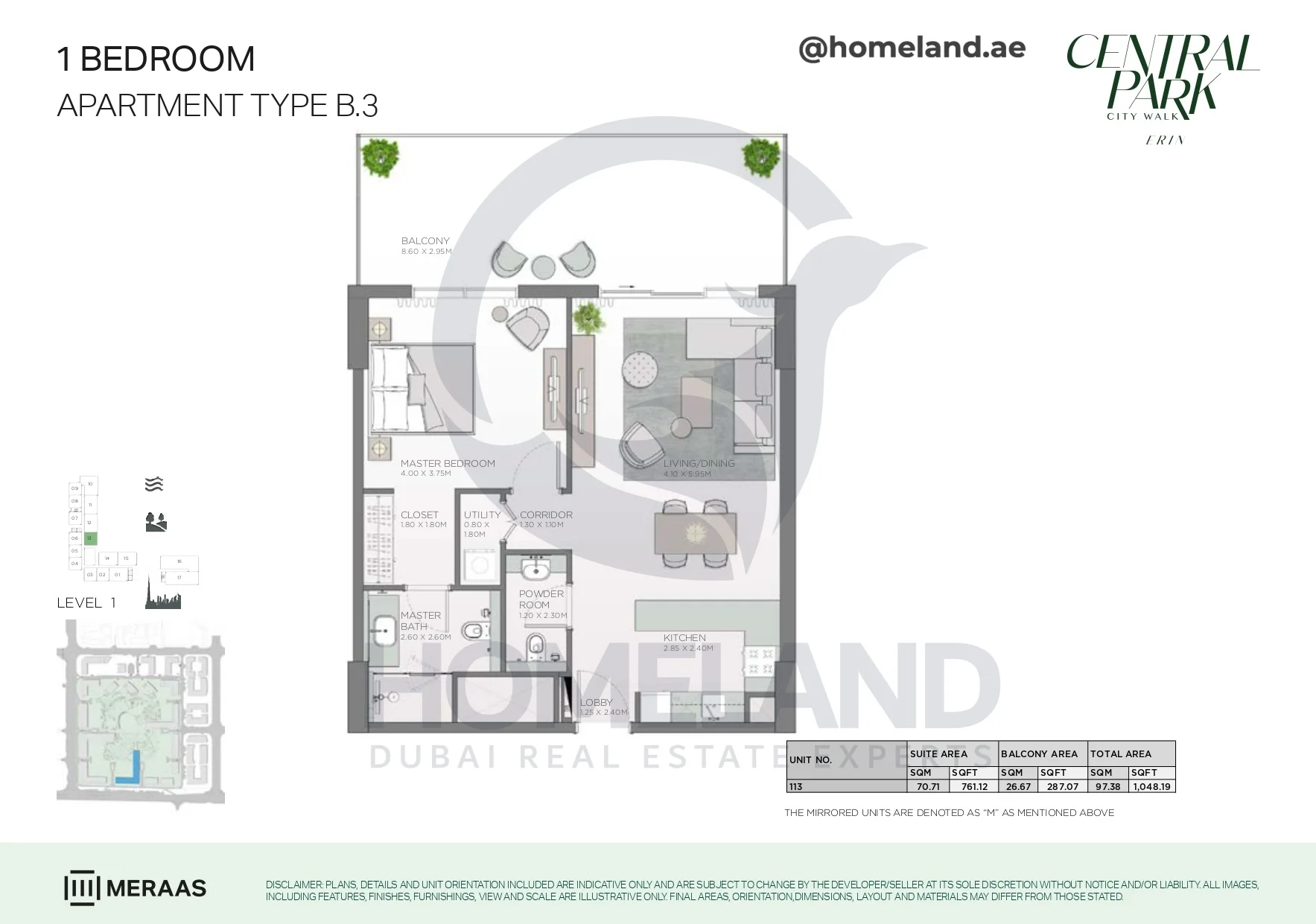 Erin, 1BR, Type B.3, Level 1, Unit 113, 1048 SQFT
