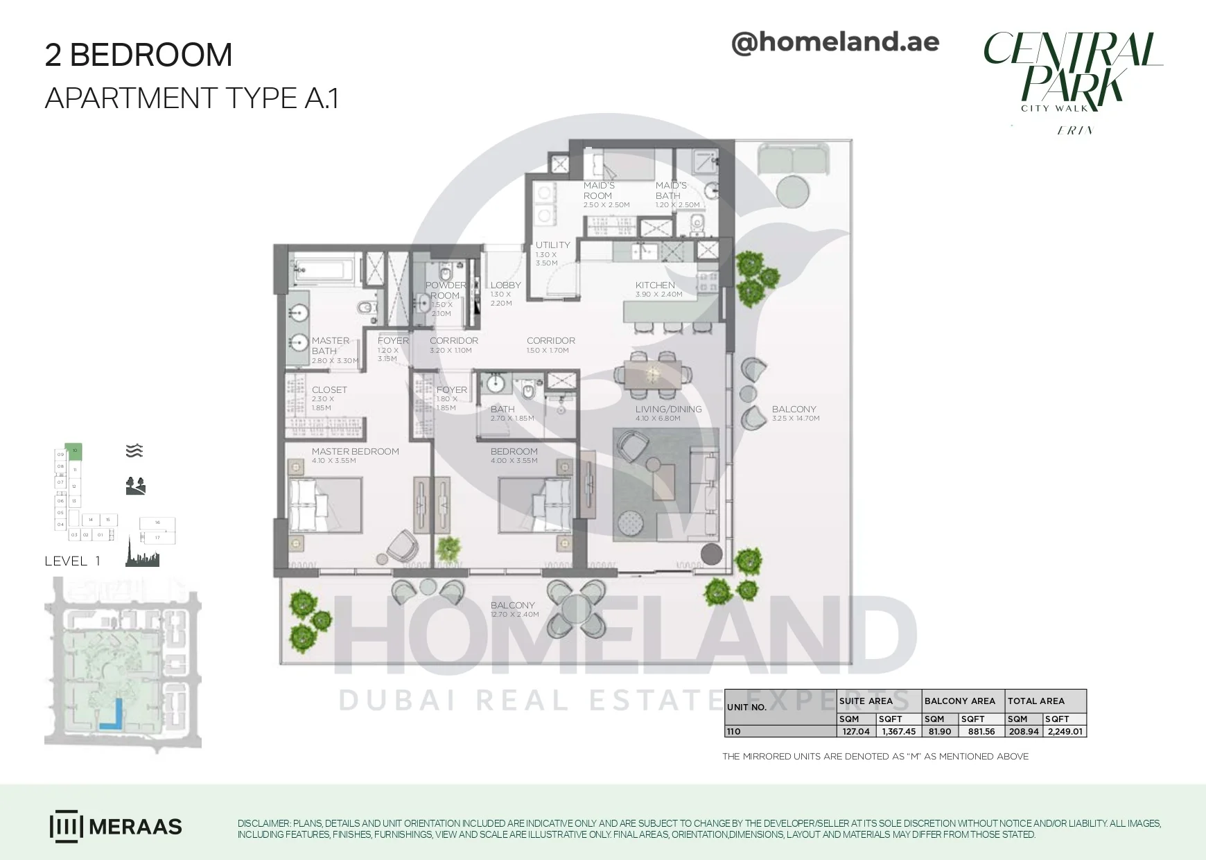 Erin, 2BR, Type A.1, Level 1, Unit 110, 2249 SQFT