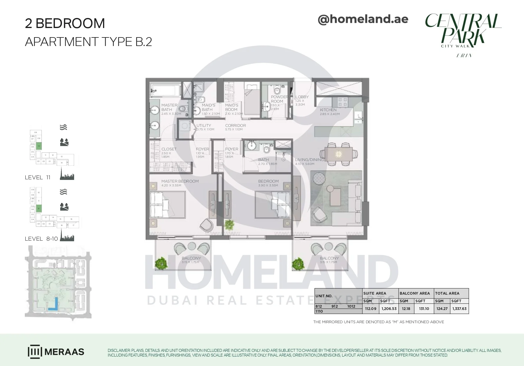 Erin, 2BR, Type B.2, Level 8 to 11, Unit 812-912-1012-1110, 1337 SQFT