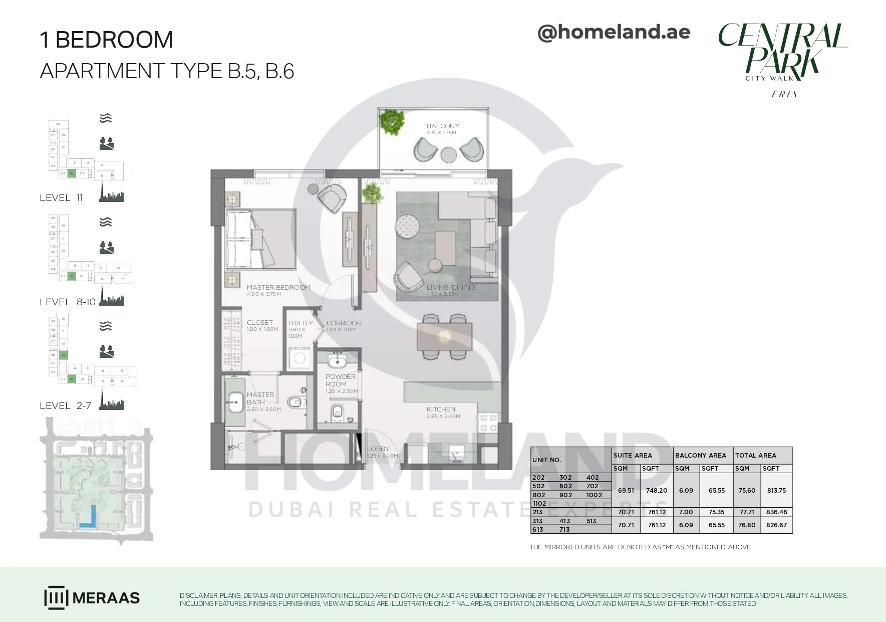 Erin, 1BR, Type B.5-B.6, Level 2 to 11, Unit 202-302-402-502-602-702-802-902-1002-1102-213-313-413-513-613-713, 836 SQFT
