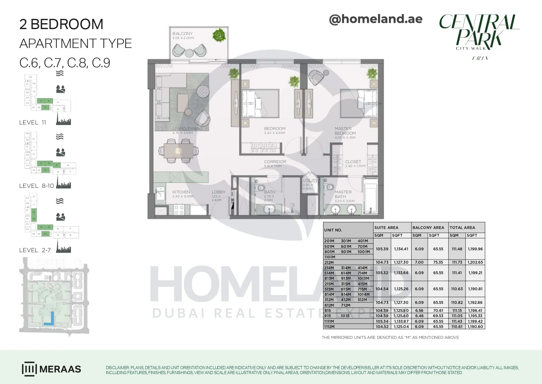 Erin, 2BR, Type C.6-C.7-C.8-C.9, Level 2 to 11, Unit 201M to 1112M, 1202 SQFT