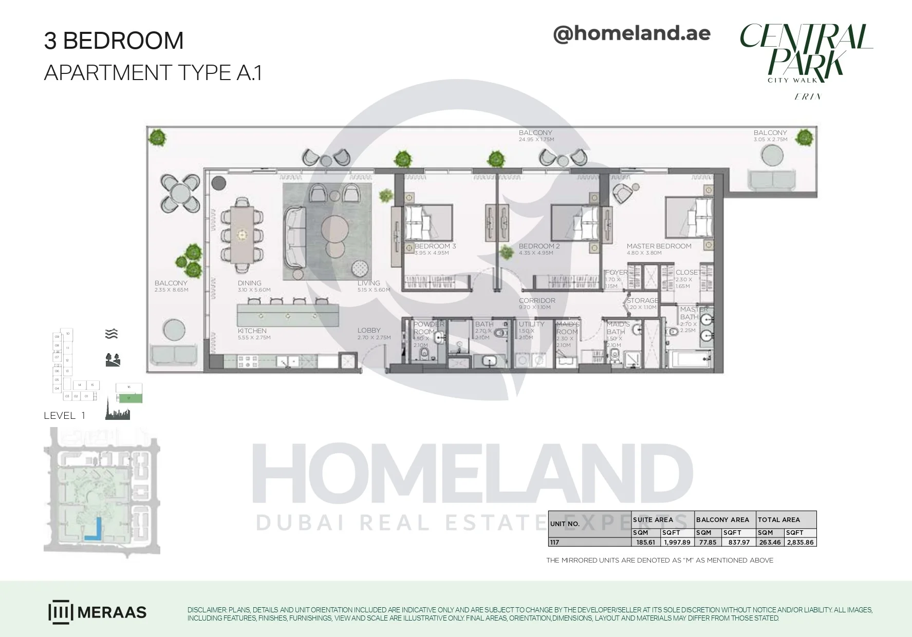 Erin, 3BR, Type A.1, Level 1, Unit 117, 2835 SQFT