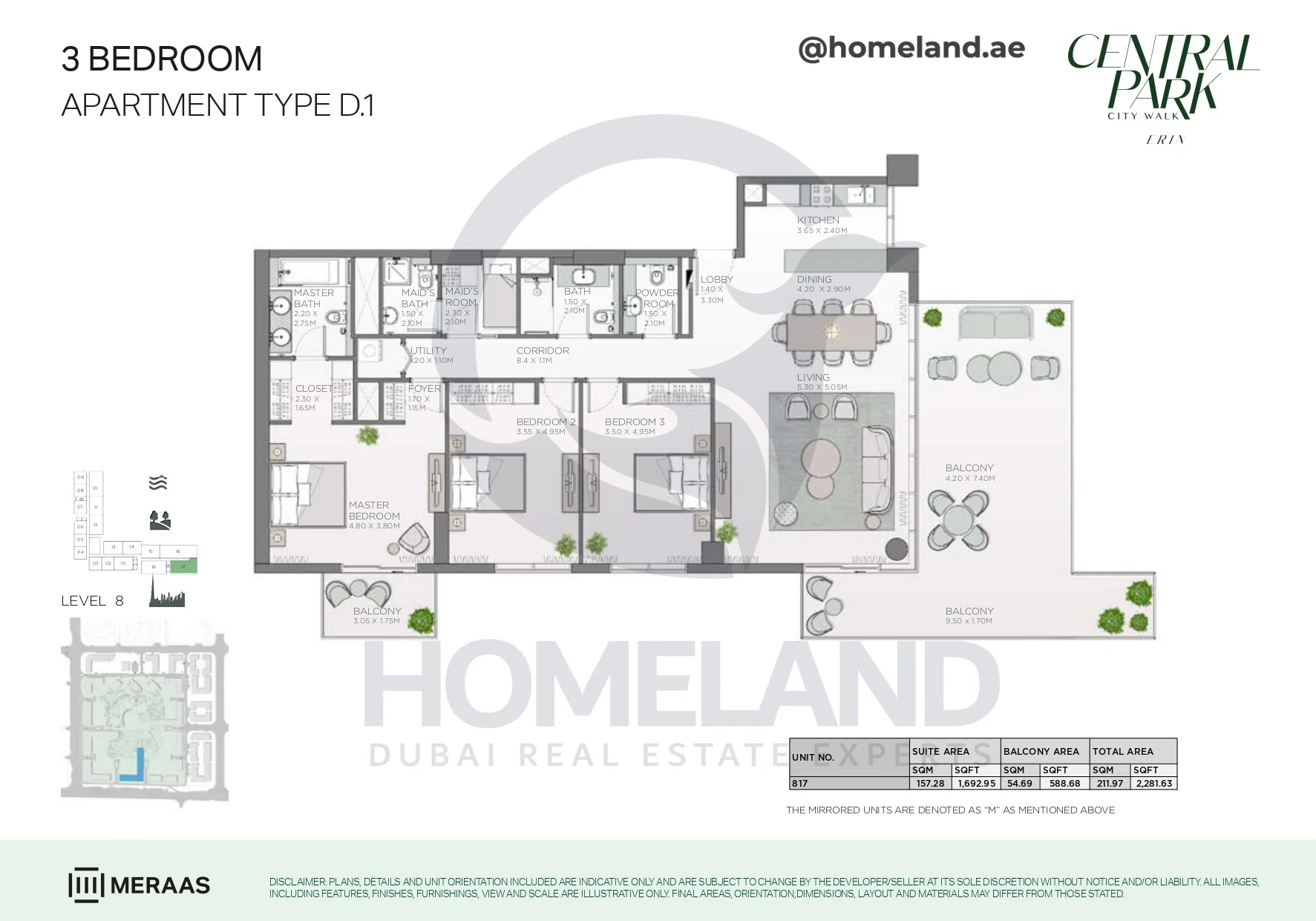 Erin, 3BR, Type D.1, Level 8, Unit 817, 2281 SQFT