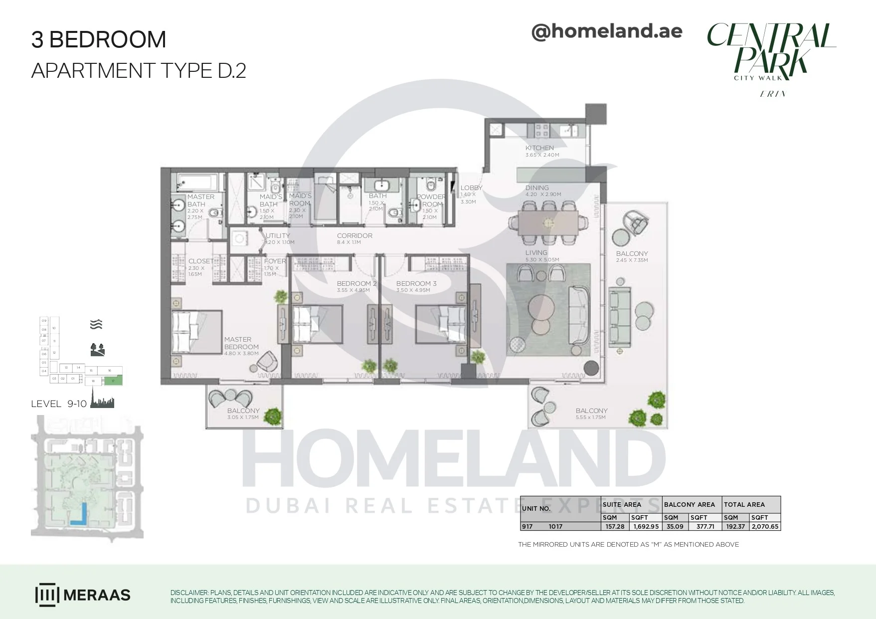 Erin, 3BR, Type D.2, Level 9-10, Unit 917-1017, 2070 SQFT