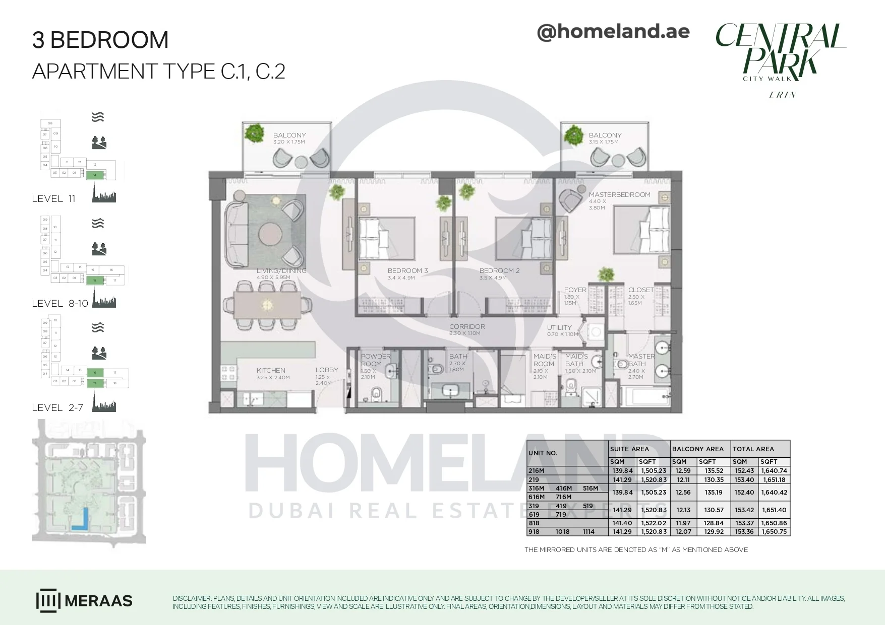 Erin, 3BR, Type C.1-C.2, Level 2 to 11, Unit 216M-219-316M-416M-516M-616M-716M-319-419-519-619-719-818-918-1018-1114, 1651 SQFT