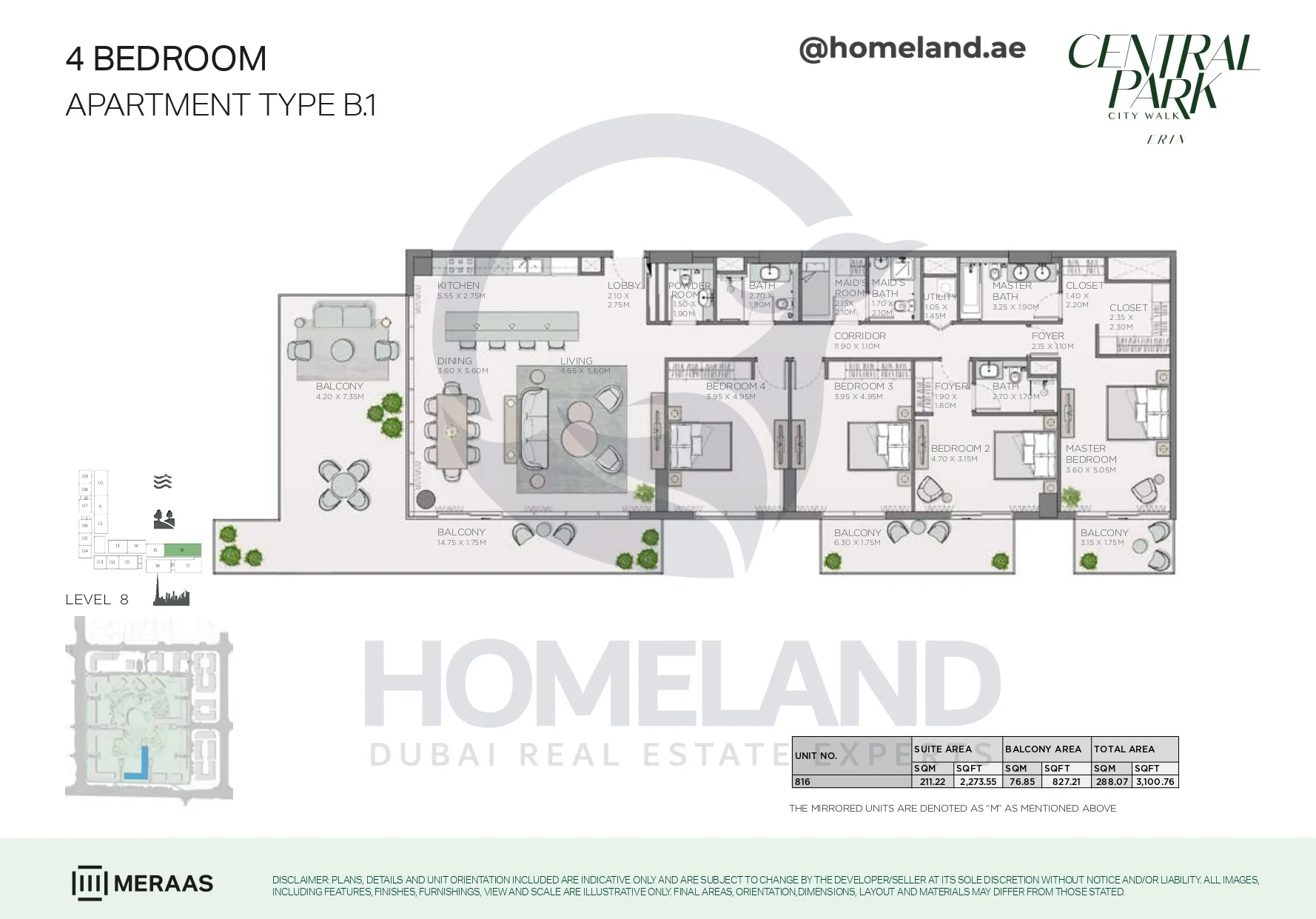 Erin, 4BR, Type B.1, Level 8, Unit 816, 3100 SQFT