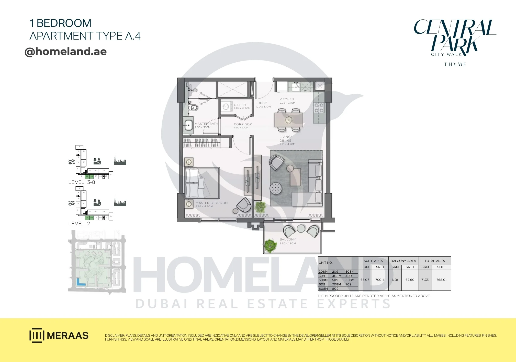 Thyme, 1BR, Type A.4, Level 2 to 8, Unit 208M-209-308M-309-408M-409-508M-509-608M-609-708M-709-808M-809, 768 SQFT