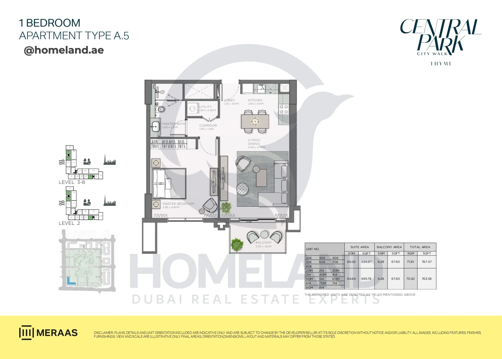 Thyme, 1BR, Type A.5, Level 2 to 8, Unit 206-306-406-506-606-706-806-213M-214-313M-214-313M-314-413M-414-513M-514-613M-614-713M-714-813M-814, 767 SQFT