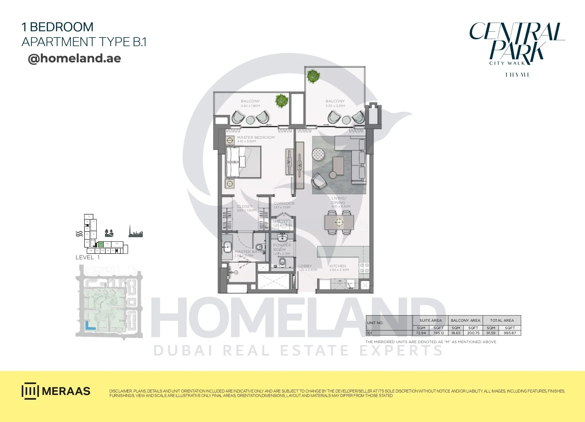 Thyme, 1BR, Type B.1, Level 1, Unit 101, 985 SQFT