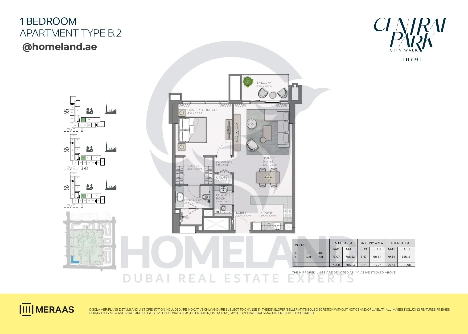 Thyme, 1BR, Type B.2, Level 2 to 9, Unit 201-301-401-501-601-701-801-901, 856 SQFT