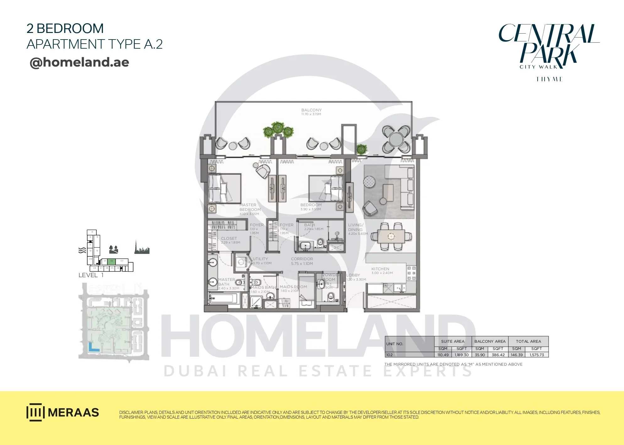 Thyme, 2BR, Type A.2, Level 1, Unit 102, 1575 SQFT
