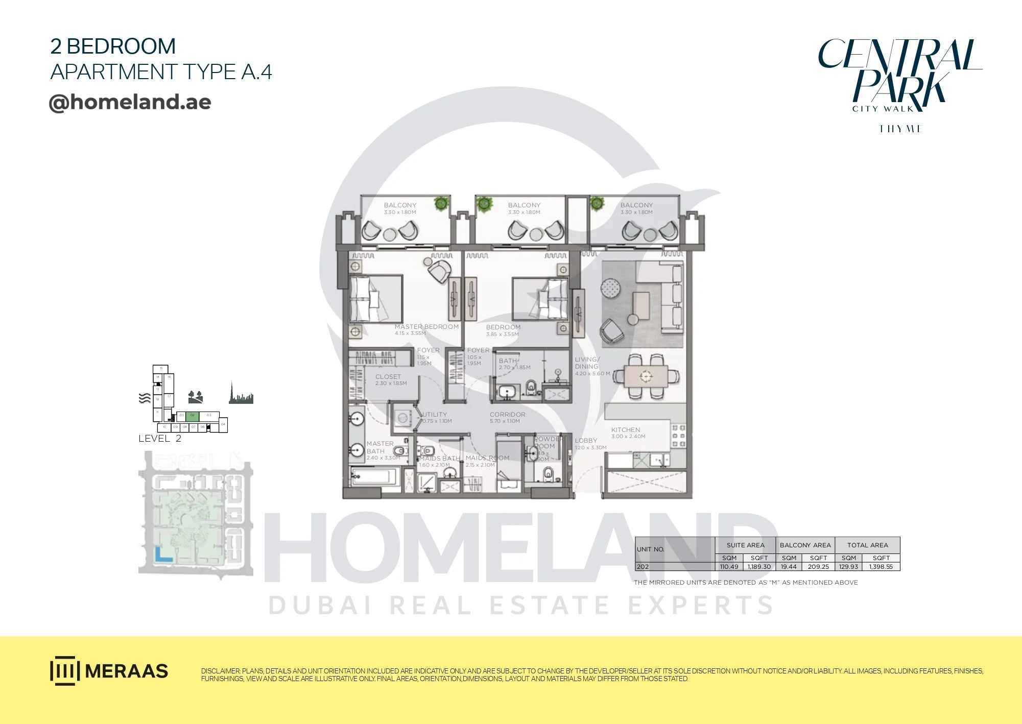 Thyme, 2BR, Type A.4, Level 2, Unit 202, 1398 SQFT