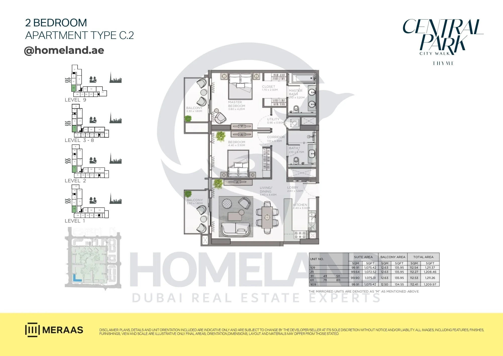 Thyme, 2BR, Type C.2, Level 1 to 9, Unit 109-211-311-411-511-611-711-811-909, 1211 SQFT