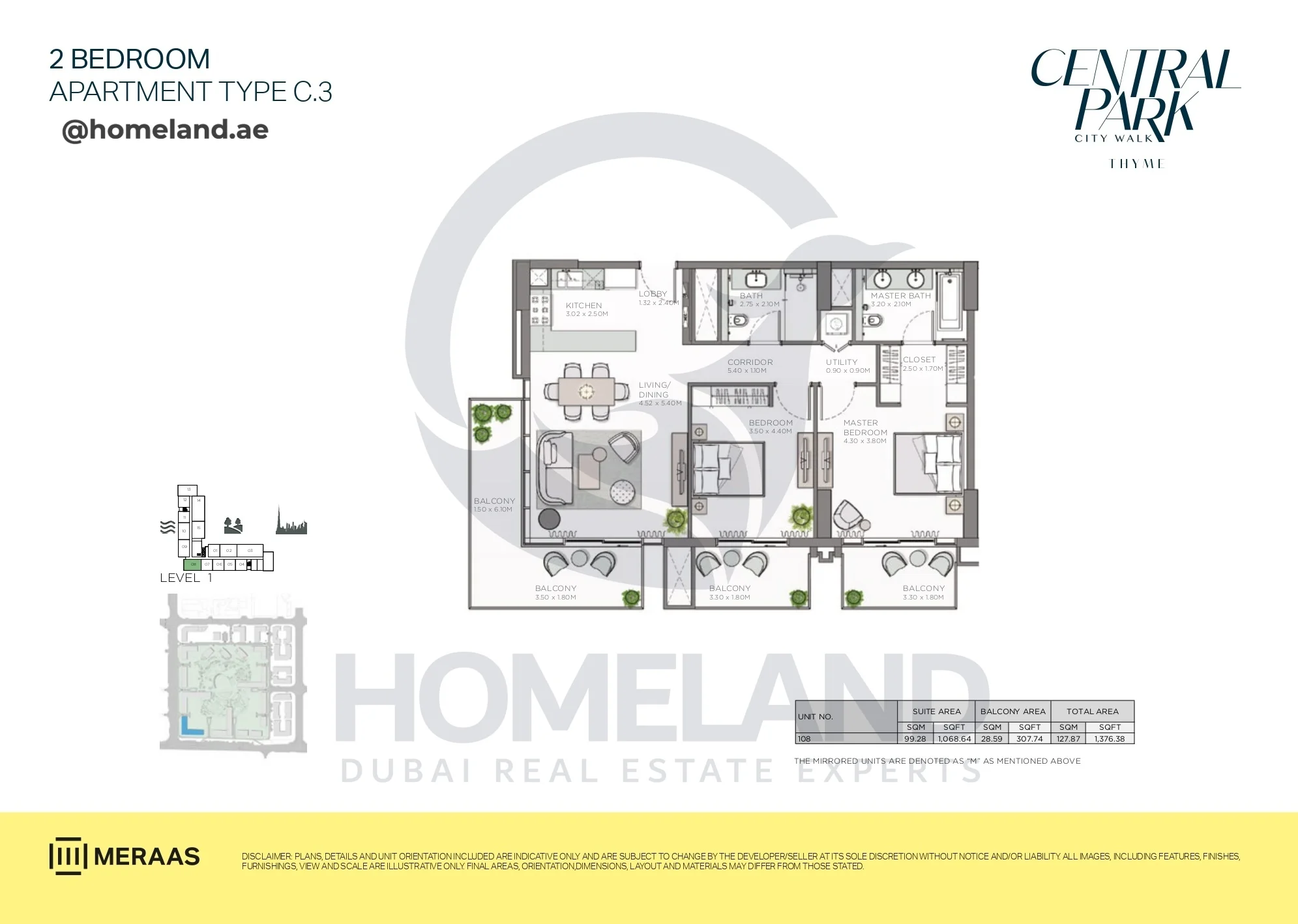 Thyme, 2BR, Type C.3, Level 1, Unit 108, 1376 SQFT