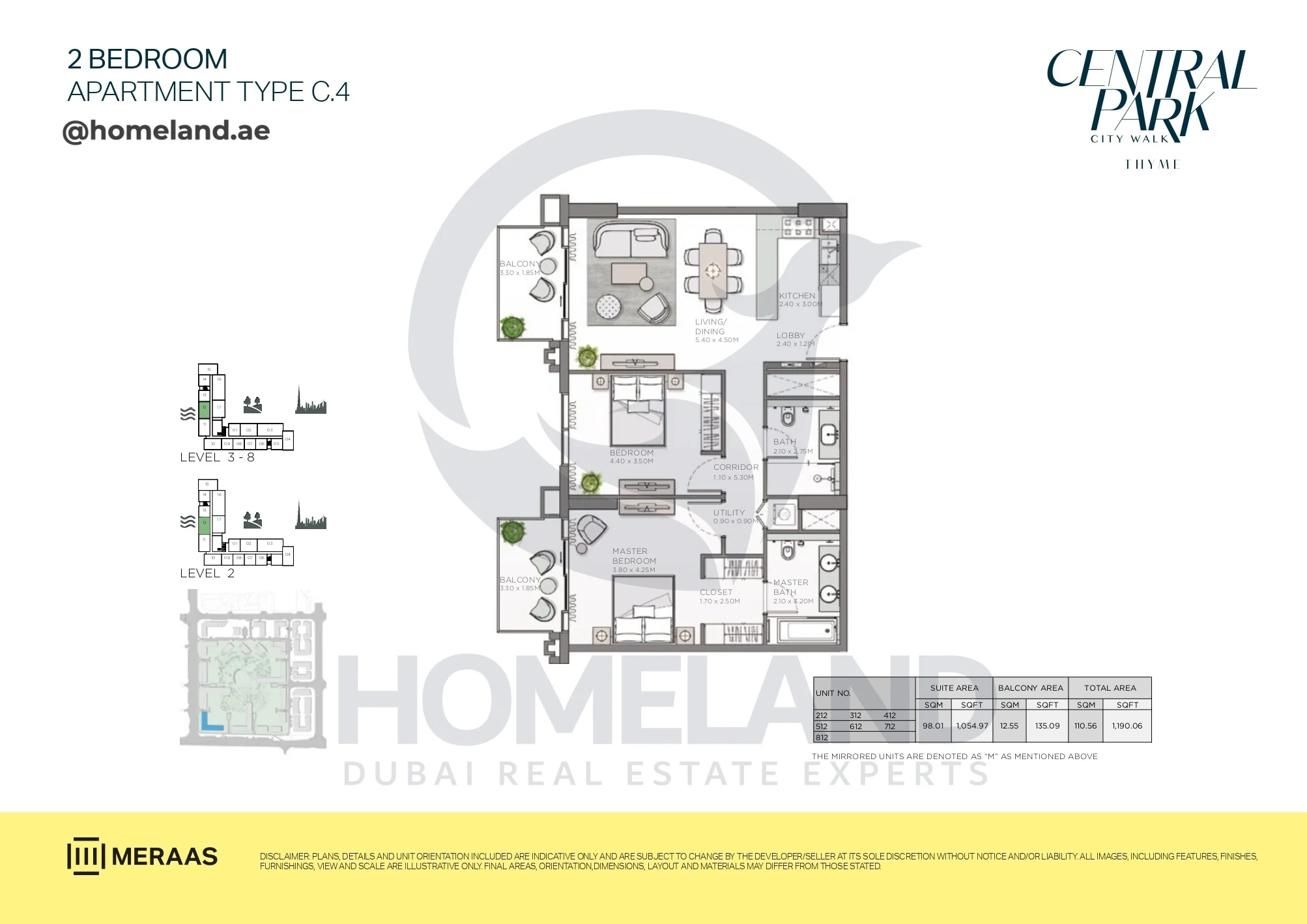 Thyme, 2BR, Type C.4, Level 2 to 8, Unit 212-312-412-512-612-712-812, 1190 SQFT
