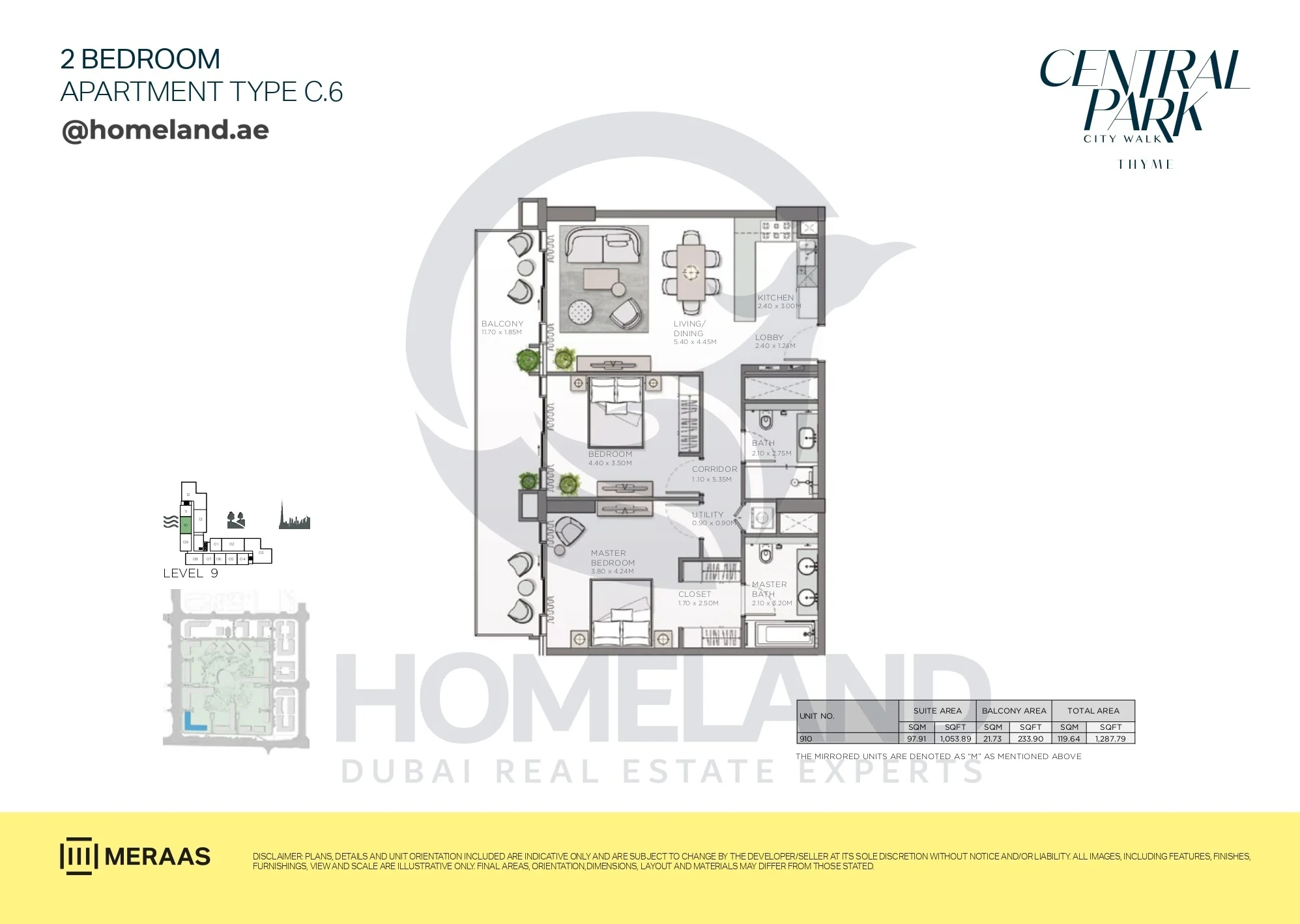 Thyme, 2BR, Type C.6, Level 9, Unit 910, 1287 SQFT