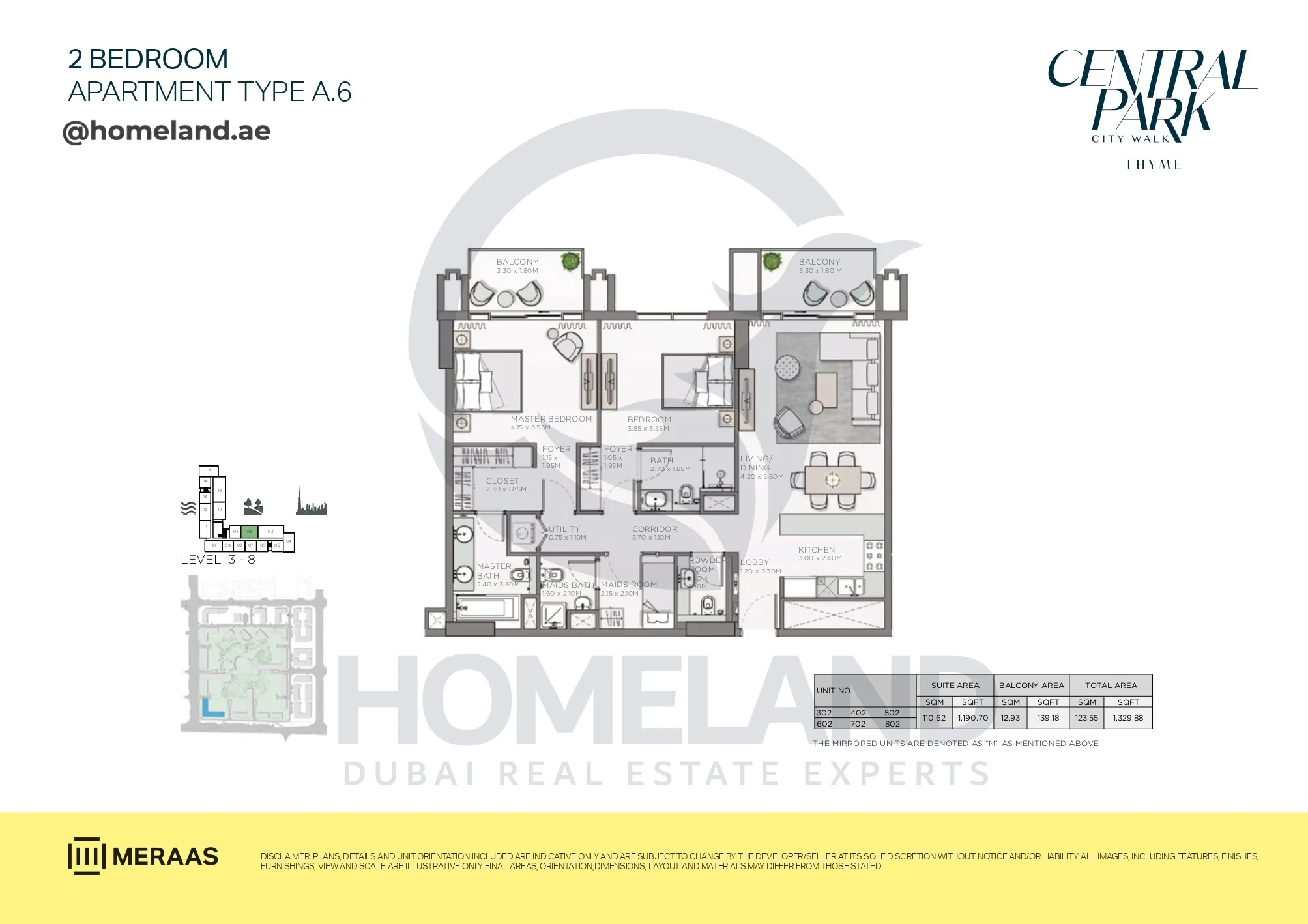 Thyme, 2BR, Type A.6, Level 3 to 8, Unit 302-402-502-602-702-802, 1329 SQFT