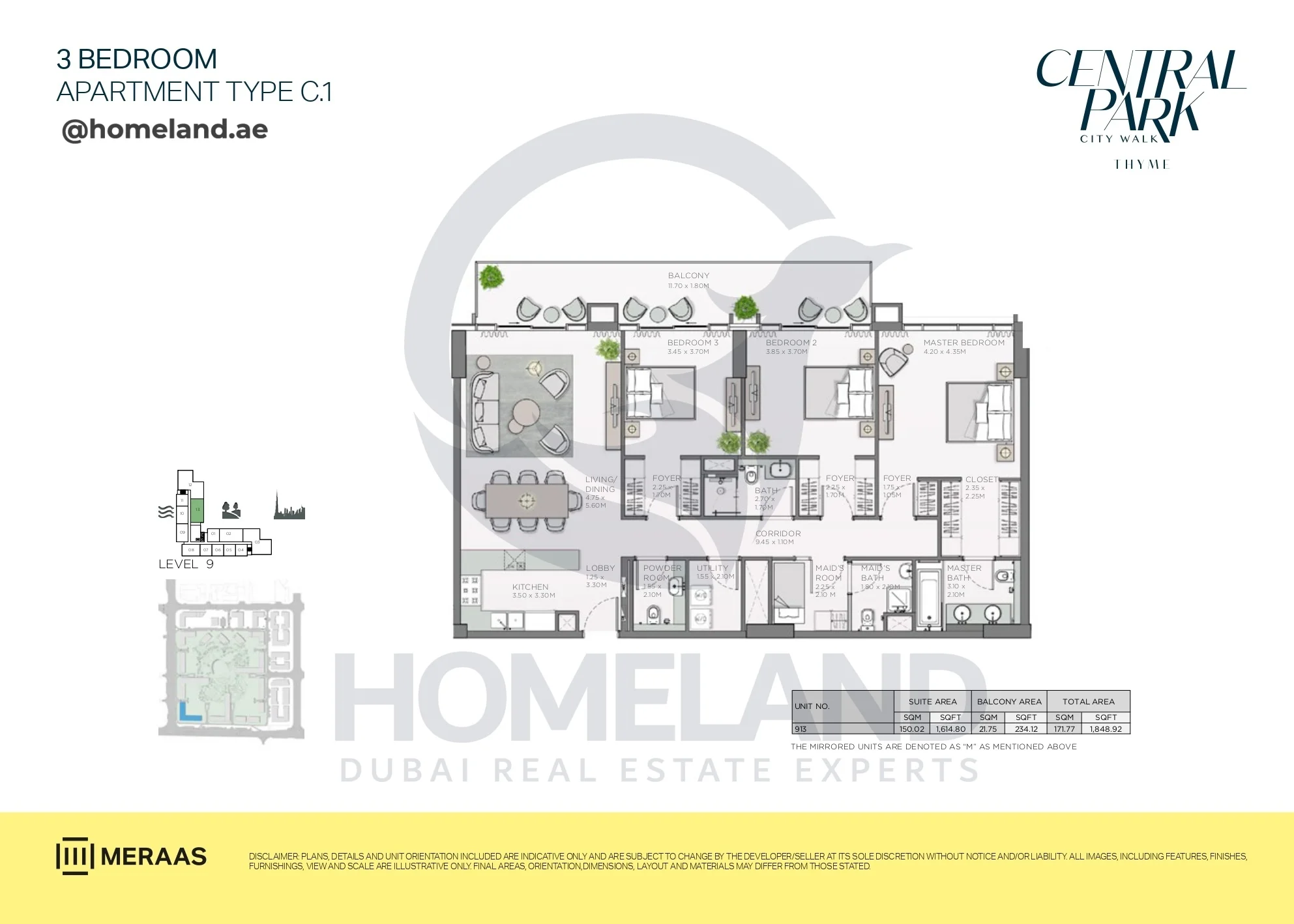 Thyme, 3BR, Type C.1, Level 9, Unit 913, 1848 SQFT