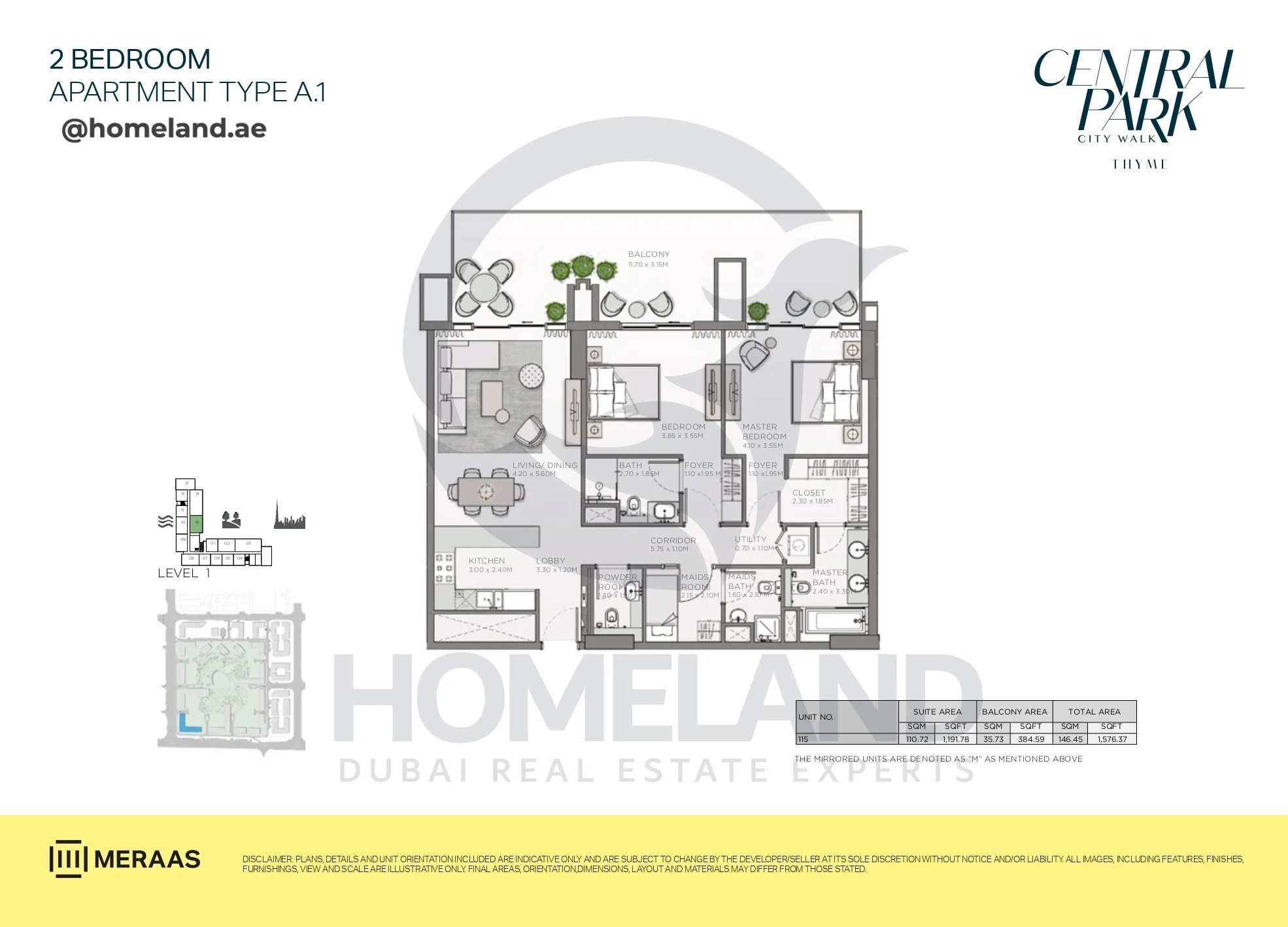 Thyme, 2BR, Type A.1, Level 1, Unit 115, 1576 SQFT