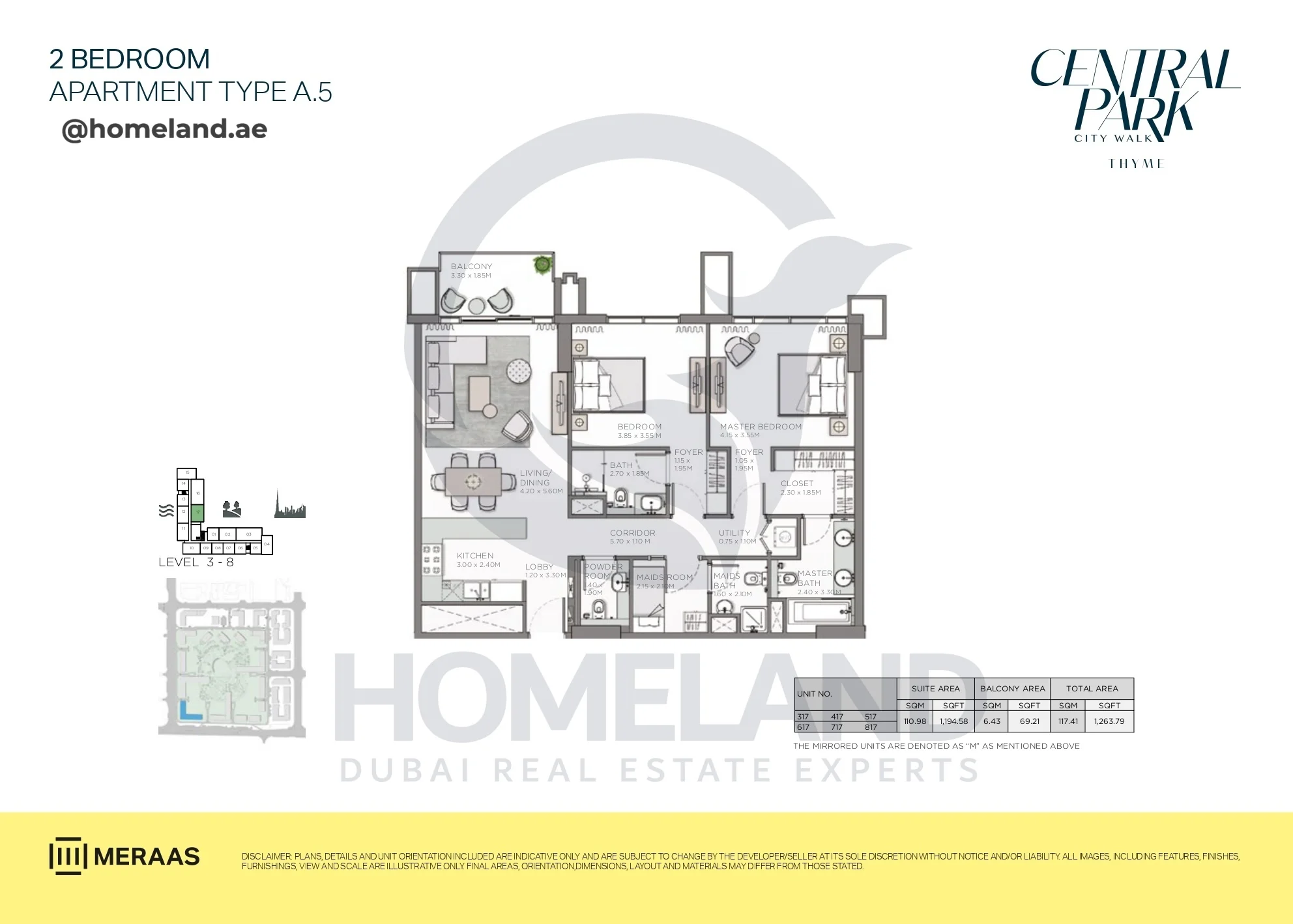 Thyme, 2BR, Type A.5, Level 3 to 8, Unit 317-417-517-617-717-817, 1263 SQFT