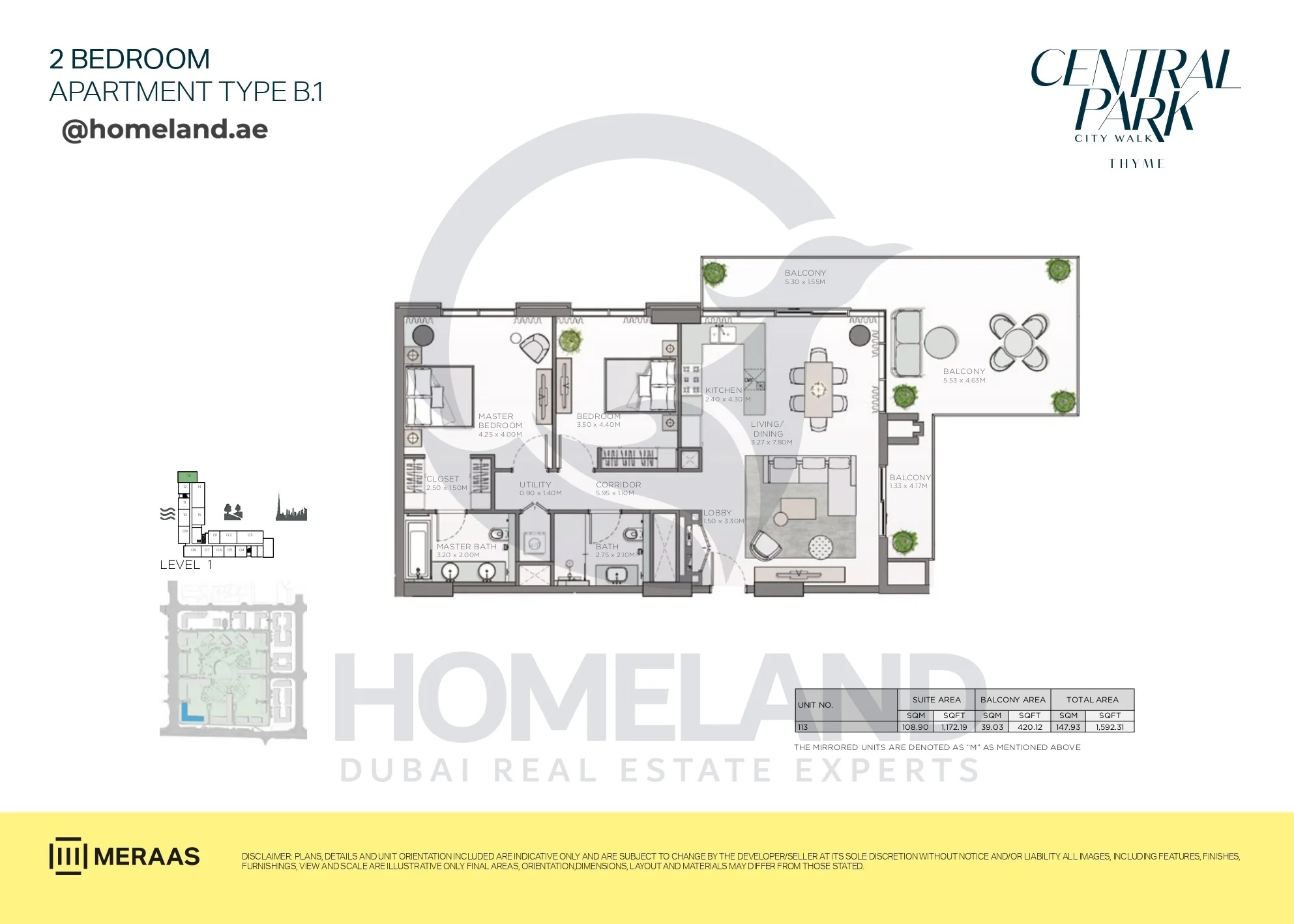 Thyme, 2BR, Type B.1, Level 1, Unit 113, 1592 SQFT