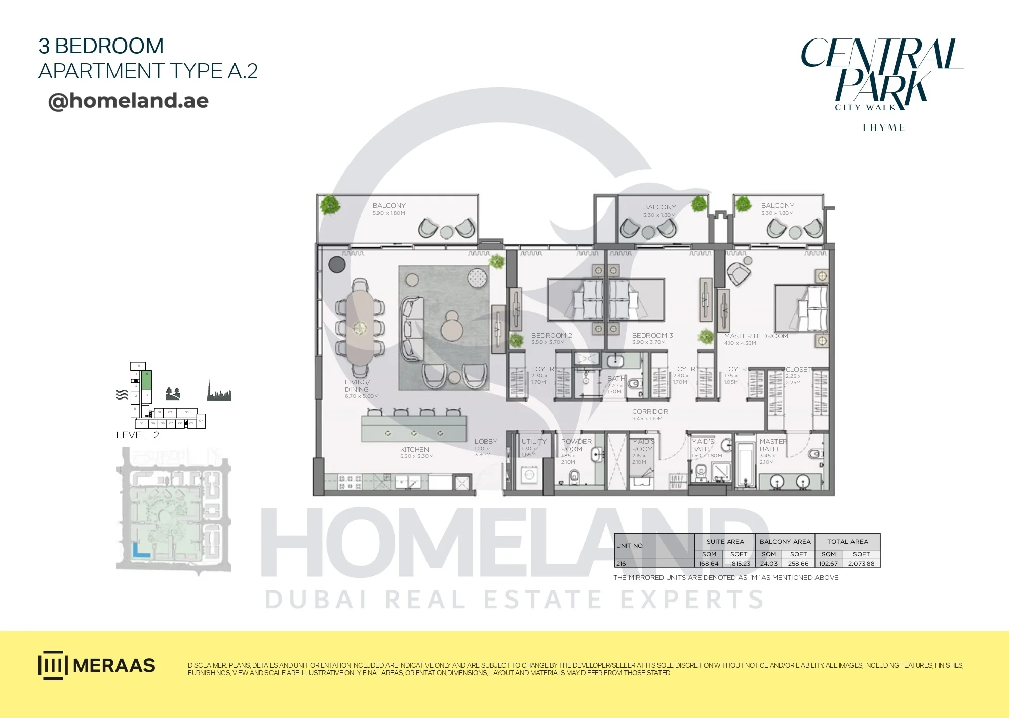 Thyme, 3BR, Type A.2, Level 2, Unit 216, 2073 SQFT