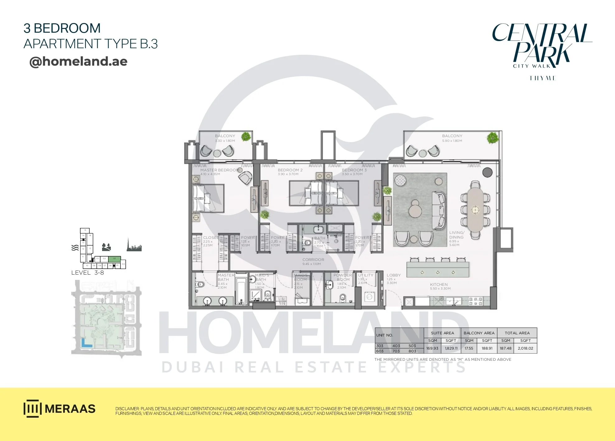 Thyme, 3BR, Type B.3, Level 3 to 8, Unit 303-403-503-603-703-803, 2018 SQFT