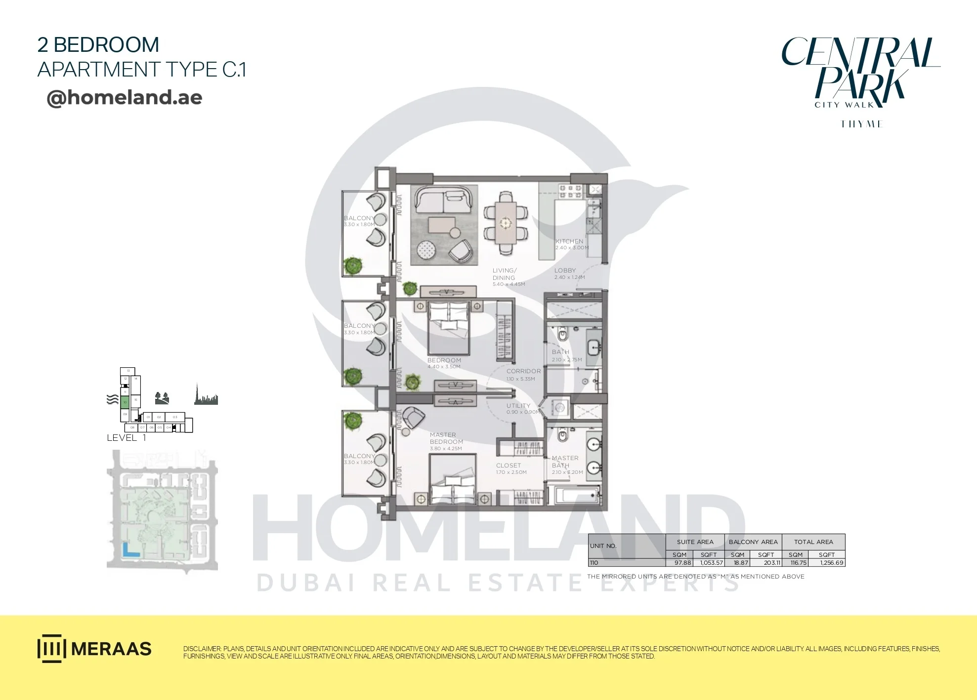 Thyme, 2BR, Type C.1, Level 1, Unit 110, 1256 SQFT