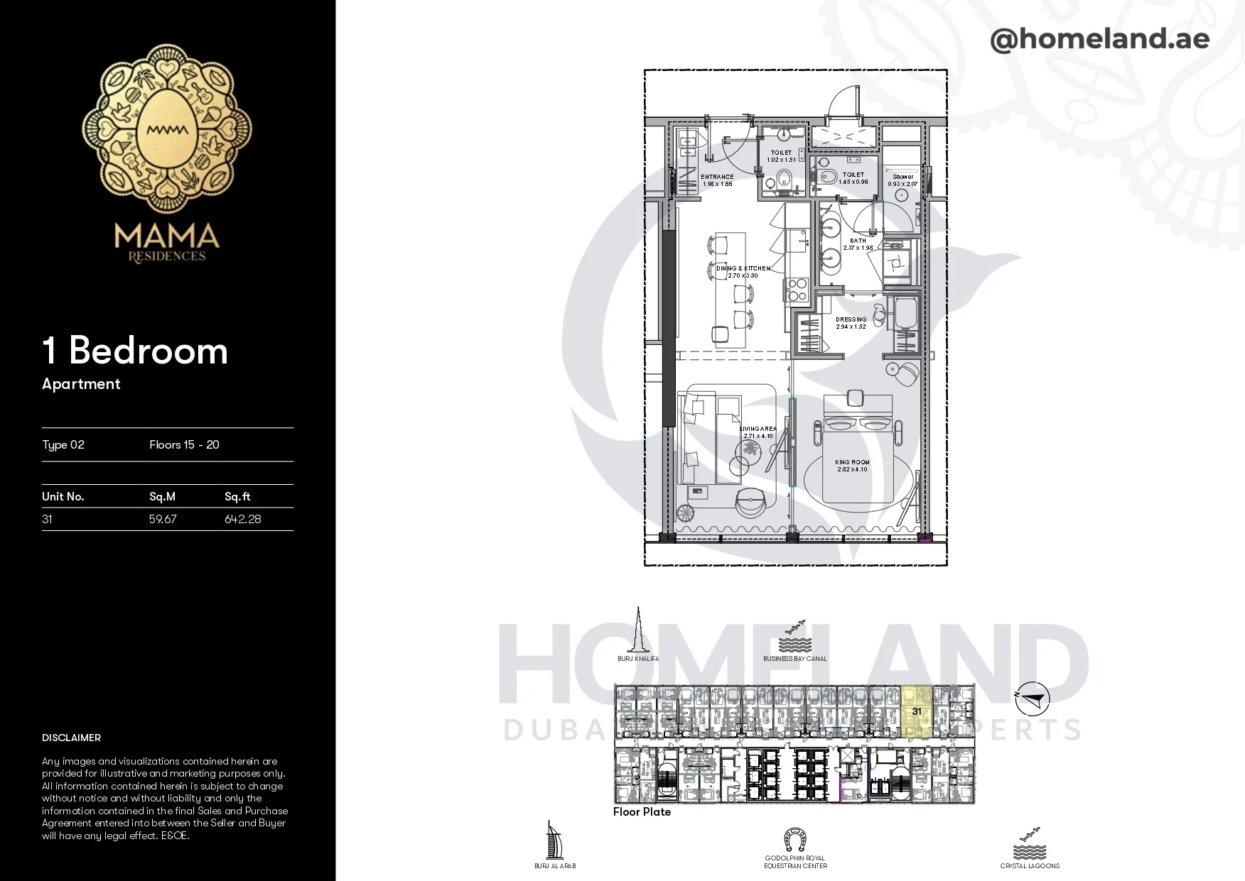 Mama Residences, 1BR, Type 02, Level 15-20, Unit 31, 642 SQFT