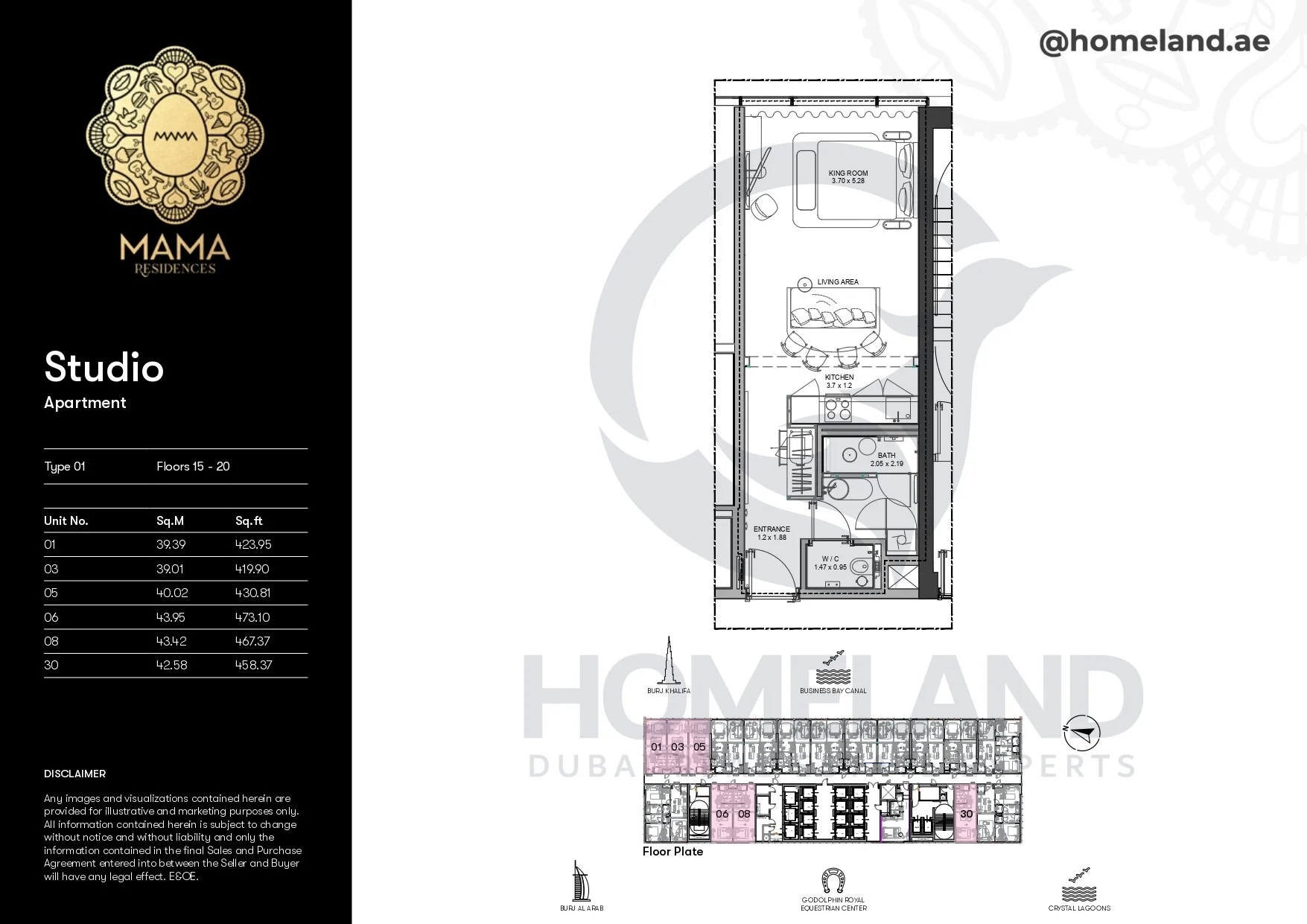 Mama Residences, Studio, Type 01, Level 15-20, Unit 01-03-05-06-08-30, 473 SQFT