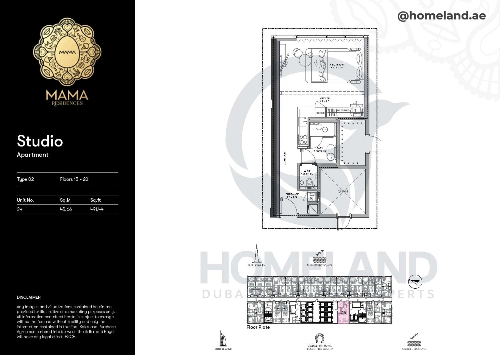 Mama Residences, Studio, Type 02, Level 15-20, Unit 24, 491 SQFT