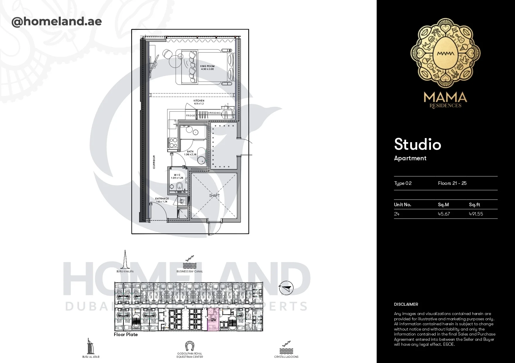 Mama Residences, Studio, Type 02, Level 21-25, Unit 24, 491 SQFT