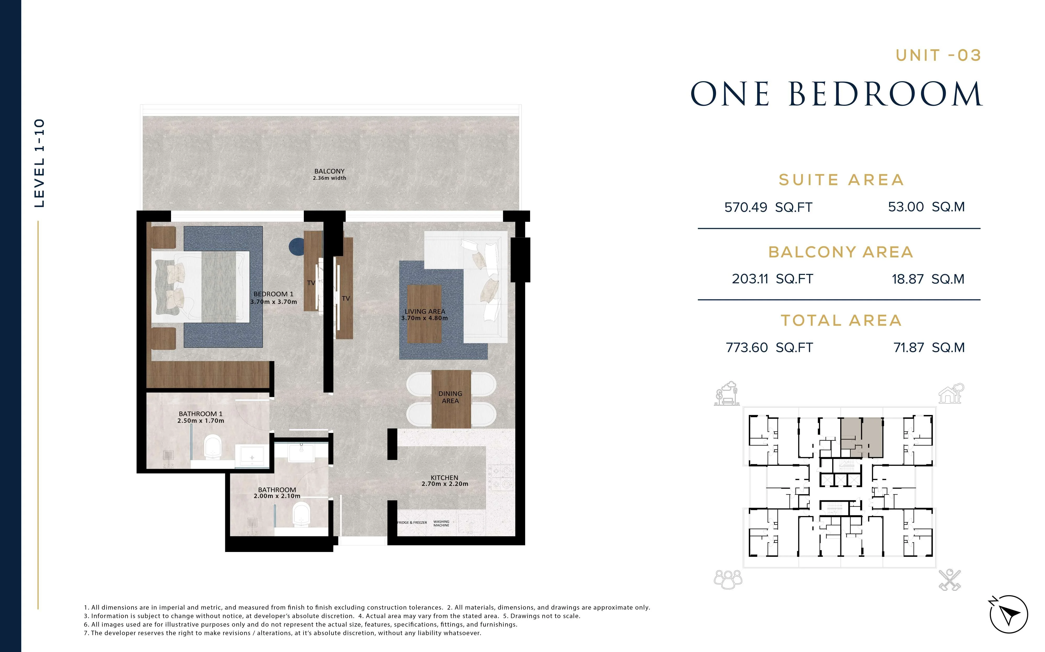 Aark Residences, 1BR, Unit 03, Level 1-10, 773 SQFT