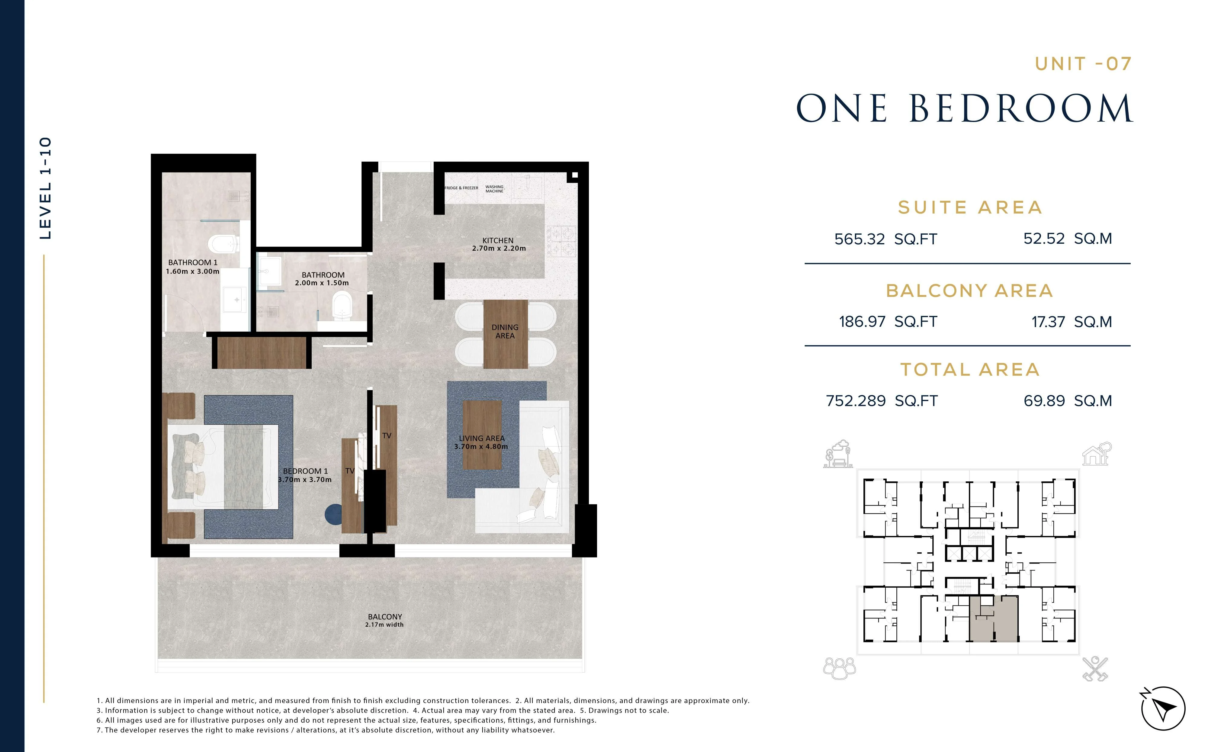 Aark Residences, 1BR, Unit 07, Level 1-10, 752 SQFT