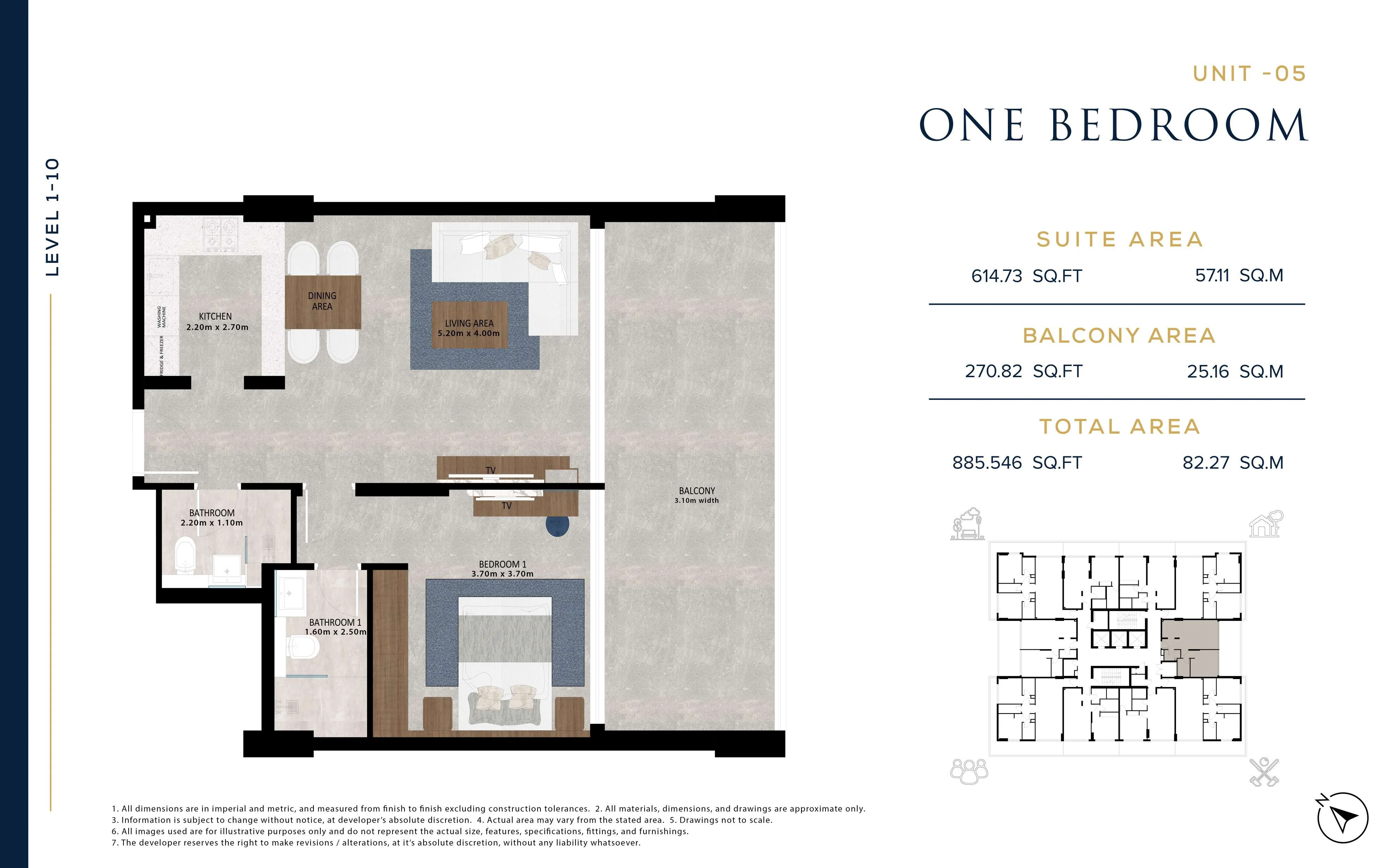 Aark Residences, 1BR, Unit 05, Level 1-10, 885 SQFT